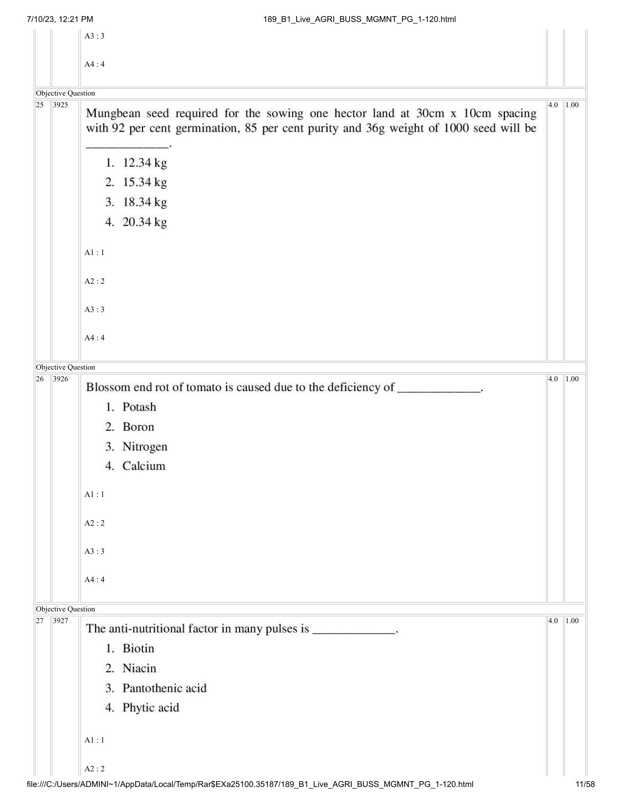 ICAR AIEEA PG 2023 AGRI BUSINESS MANAGEMENT Question Paper - Page 11