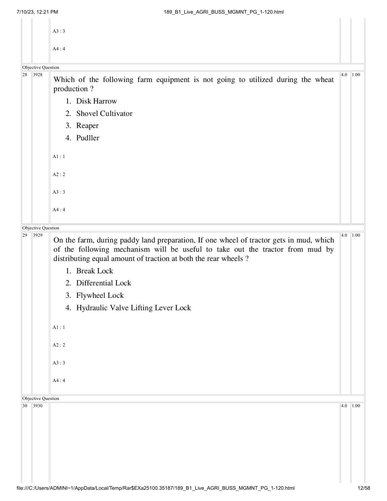 ICAR AIEEA PG 2023 AGRI BUSINESS MANAGEMENT Question Paper - Page 12
