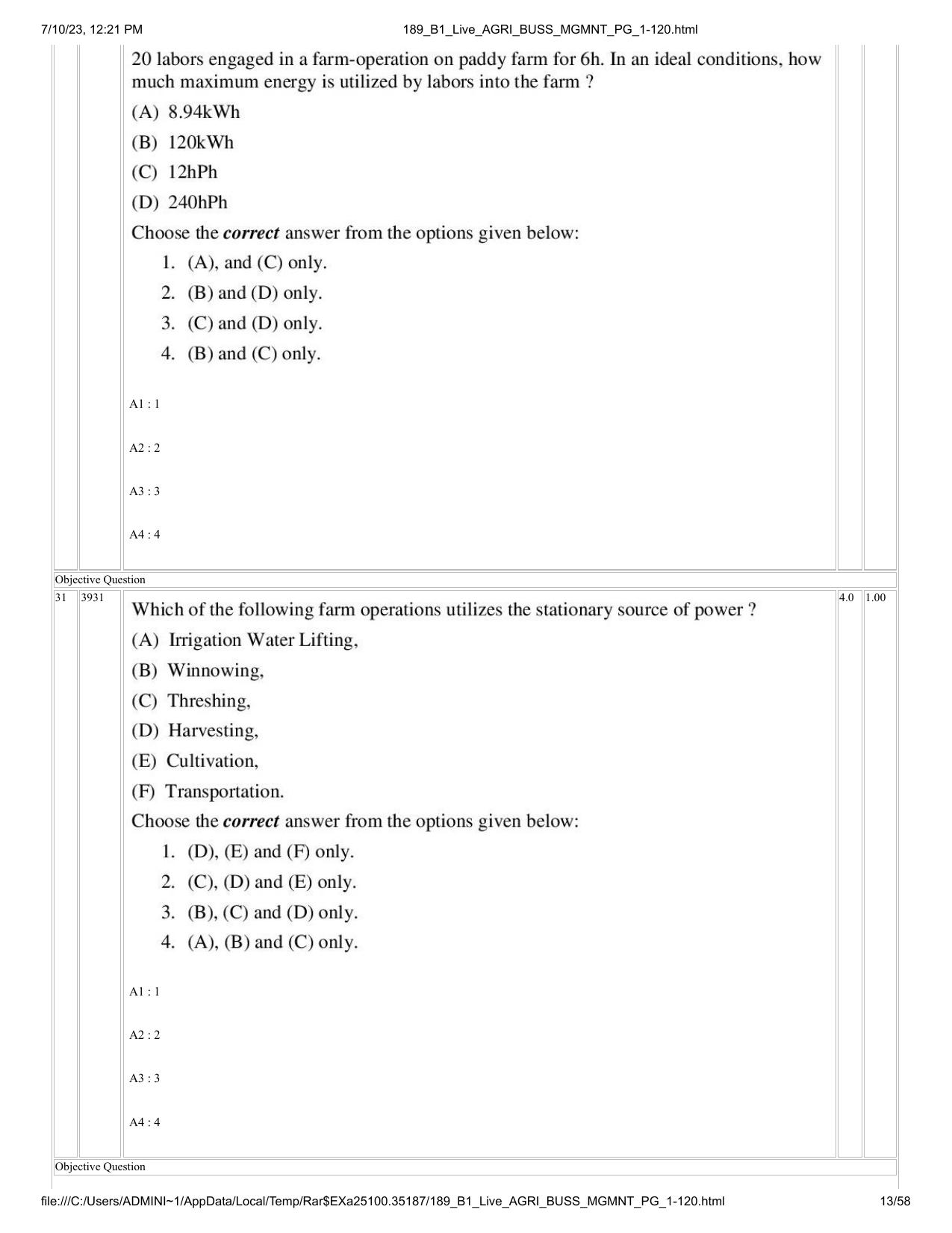 ICAR AIEEA PG 2023 AGRI BUSINESS MANAGEMENT Question Paper - Page 13