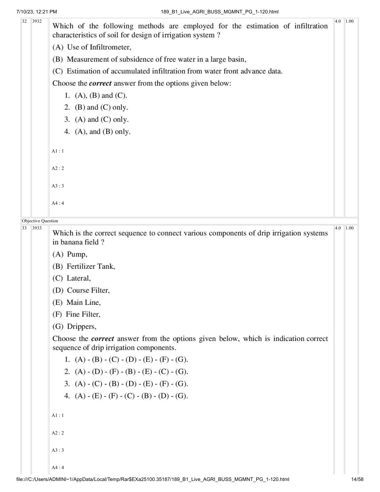 ICAR AIEEA PG 2023 AGRI BUSINESS MANAGEMENT Question Paper - Page 14