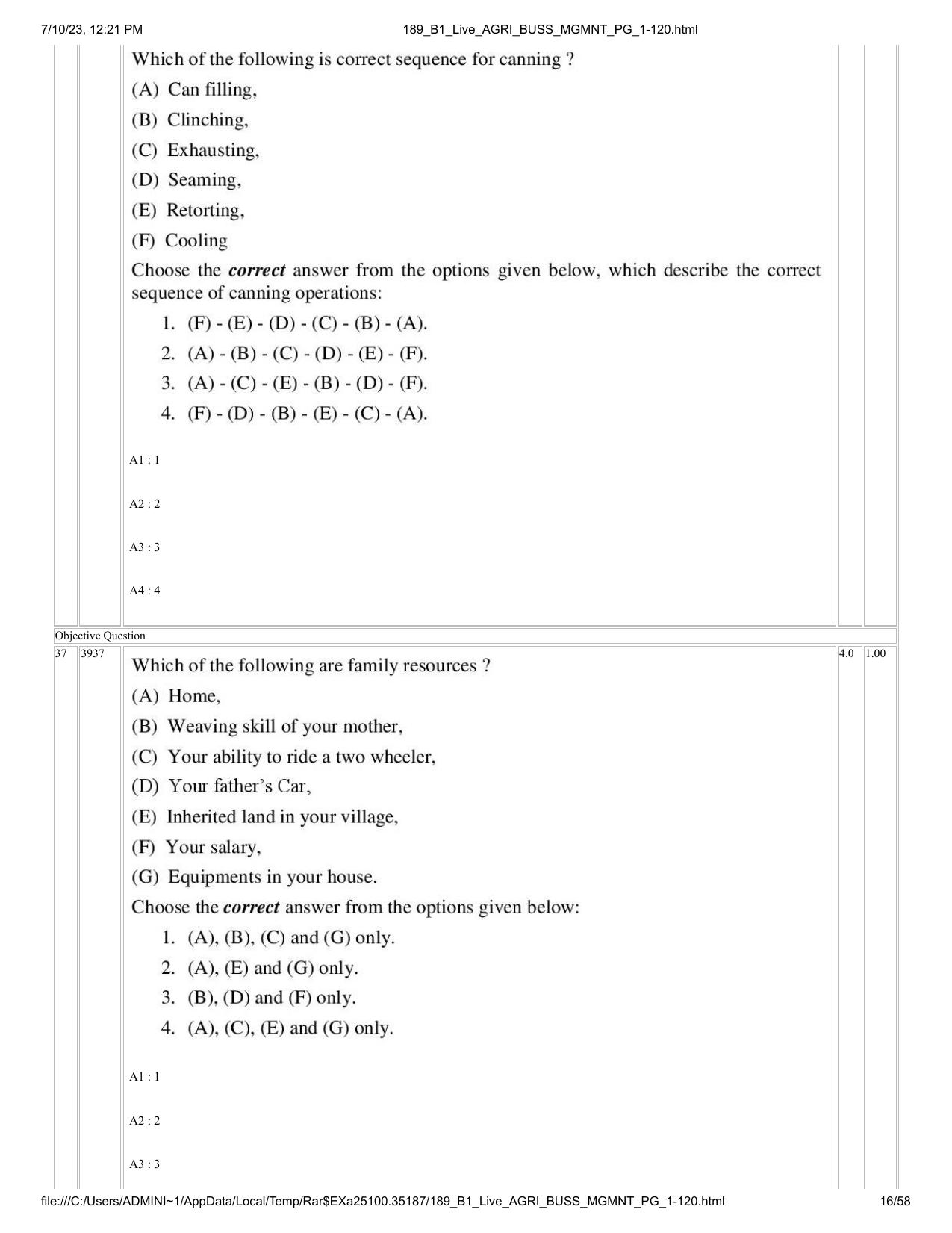 ICAR AIEEA PG 2023 AGRI BUSINESS MANAGEMENT Question Paper - Page 16