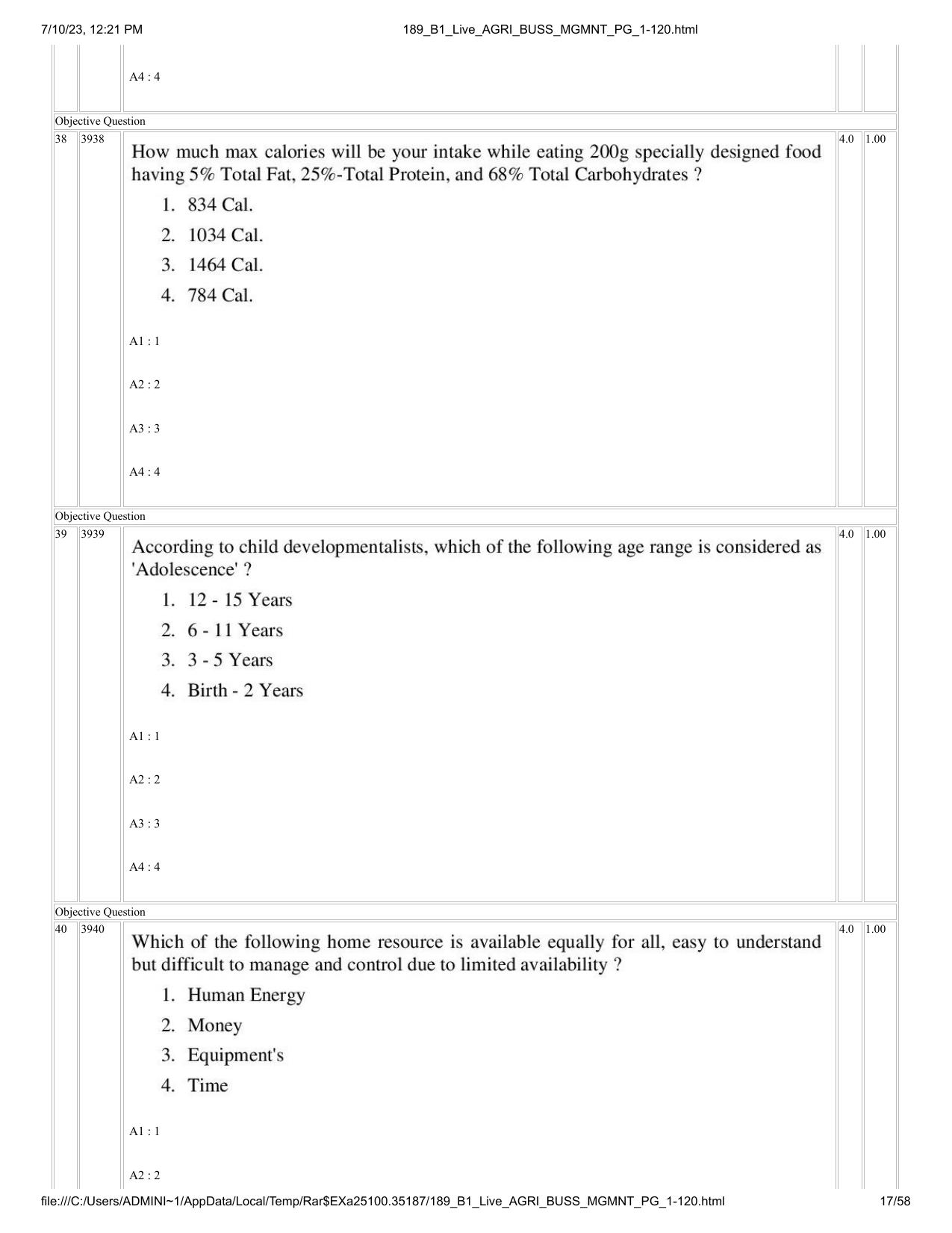 ICAR AIEEA PG 2023 AGRI BUSINESS MANAGEMENT Question Paper - Page 17