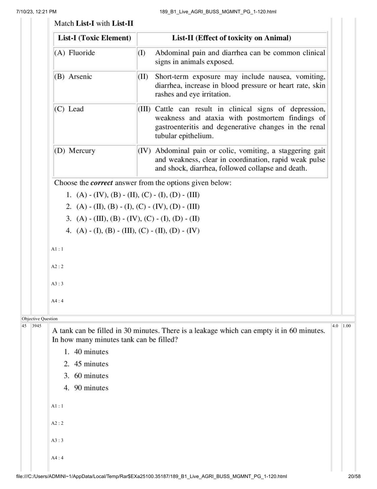 ICAR AIEEA PG 2023 AGRI BUSINESS MANAGEMENT Question Paper - Page 20