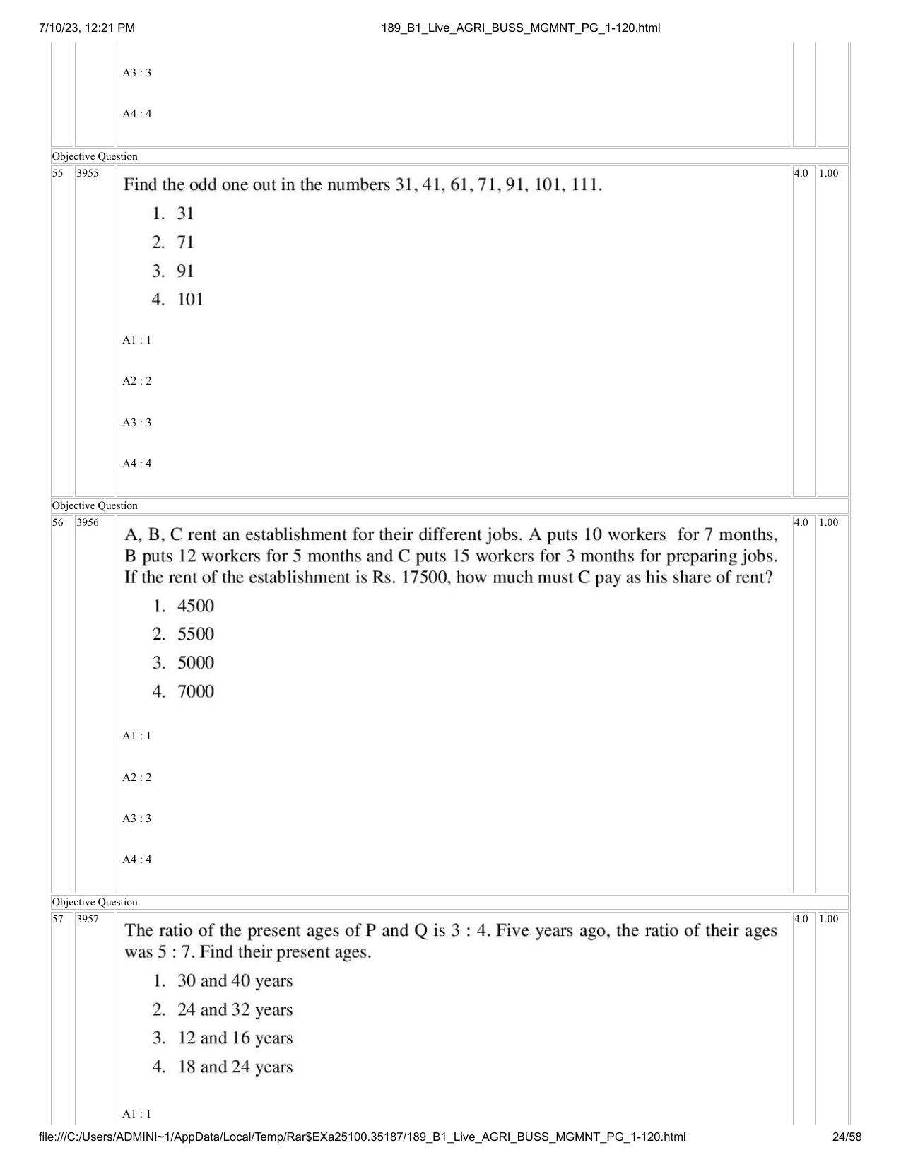 ICAR AIEEA PG 2023 AGRI BUSINESS MANAGEMENT Question Paper - Page 24