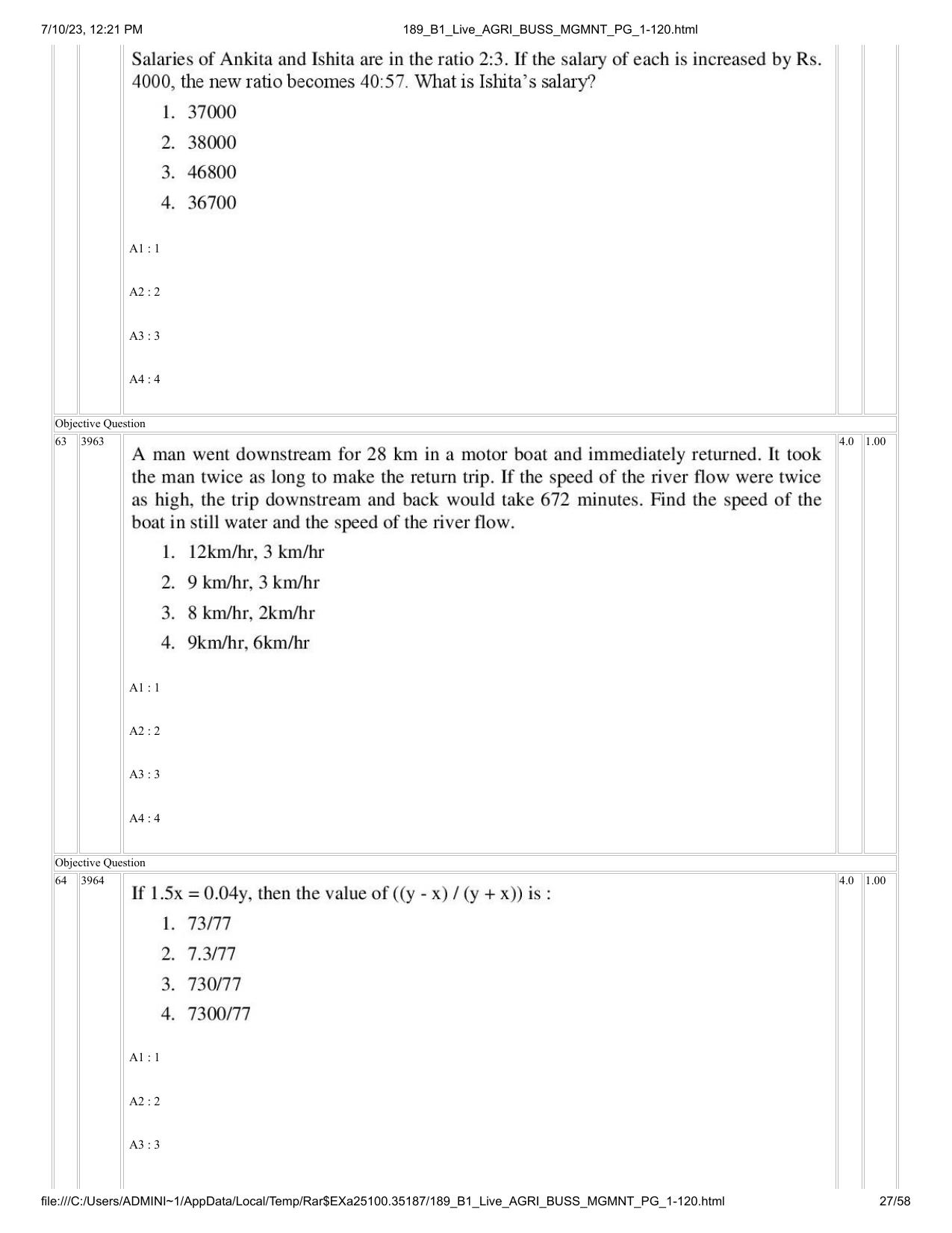 ICAR AIEEA PG 2023 AGRI BUSINESS MANAGEMENT Question Paper - Page 27
