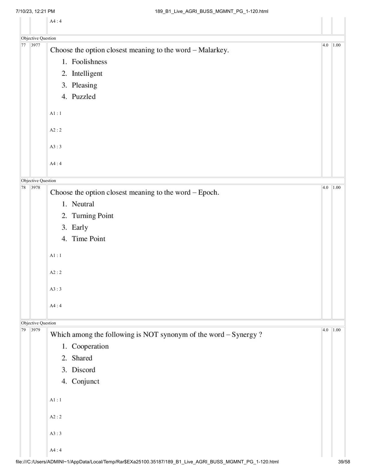 ICAR AIEEA PG 2023 AGRI BUSINESS MANAGEMENT Question Paper - Page 39