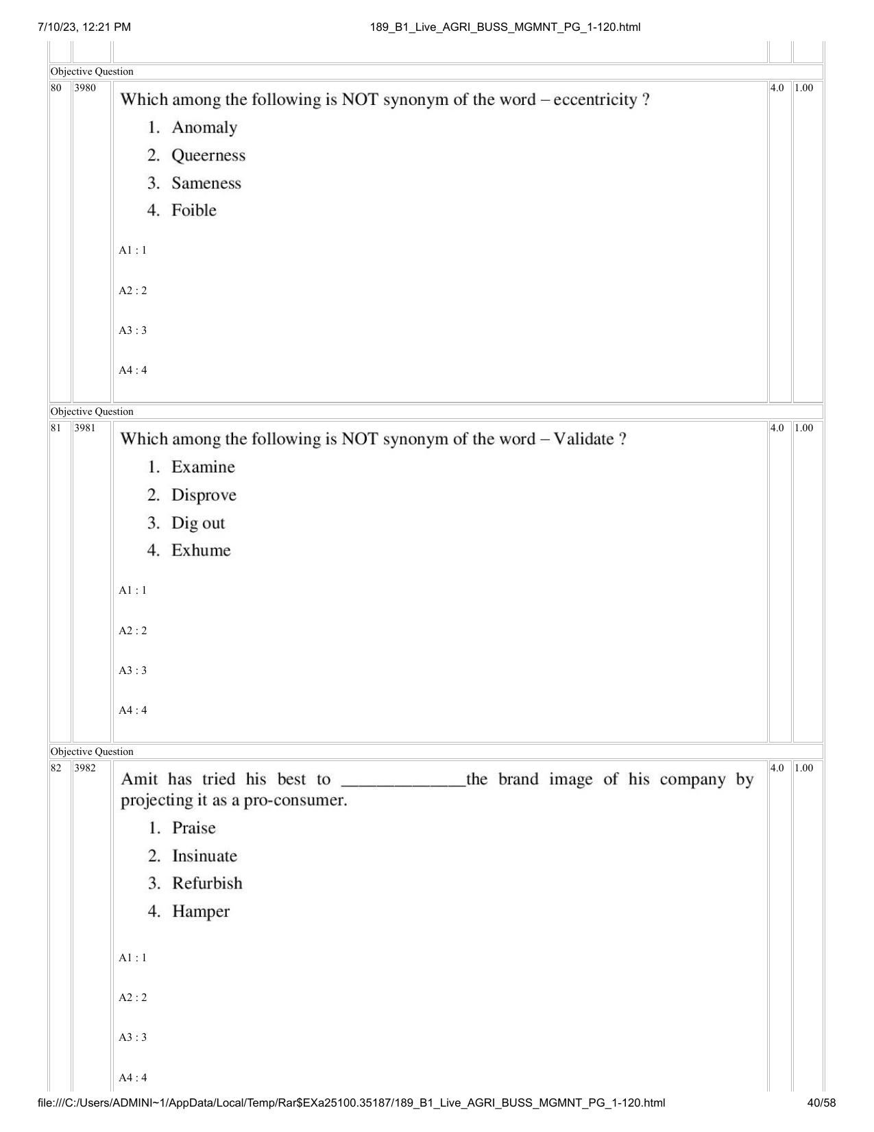 ICAR AIEEA PG 2023 AGRI BUSINESS MANAGEMENT Question Paper - Page 40