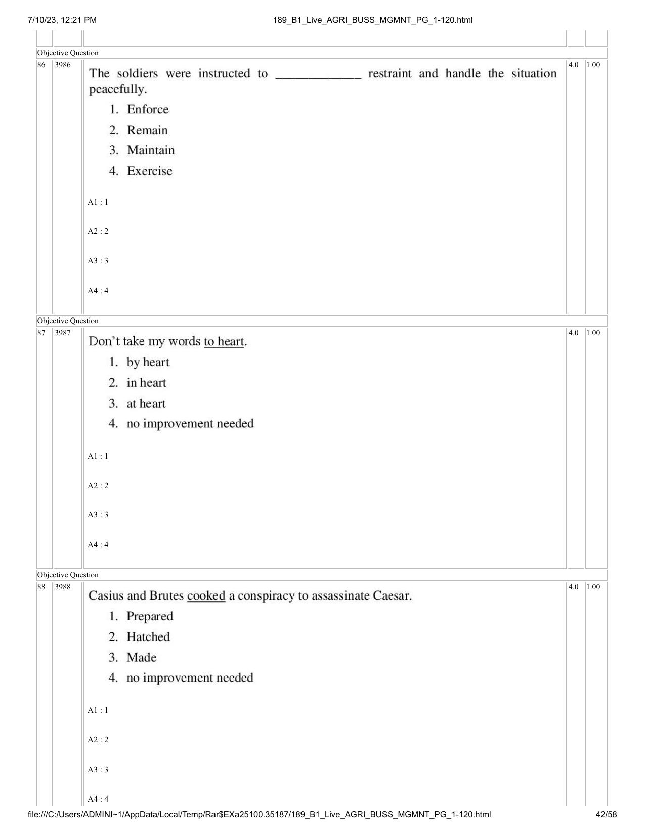 ICAR AIEEA PG 2023 AGRI BUSINESS MANAGEMENT Question Paper - Page 42
