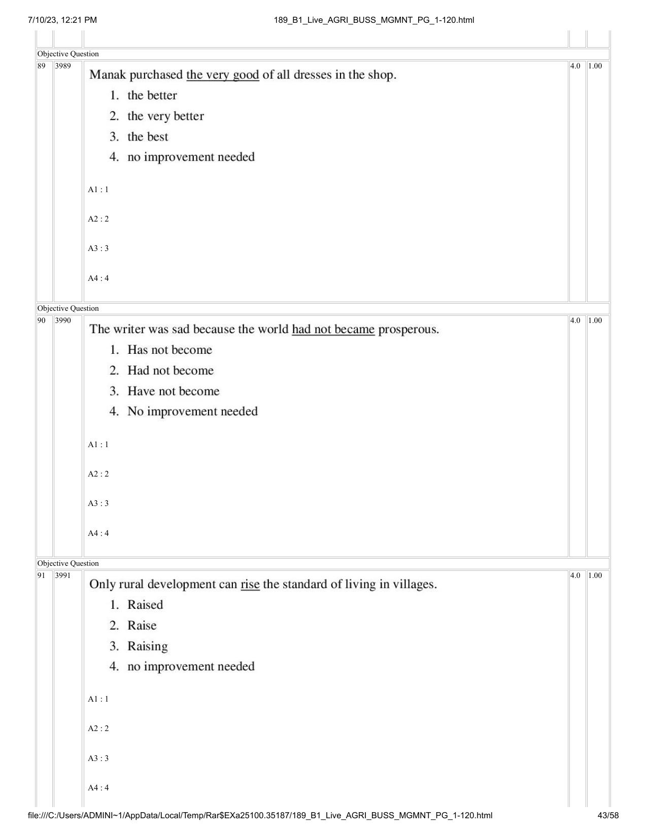 ICAR AIEEA PG 2023 AGRI BUSINESS MANAGEMENT Question Paper - Page 43