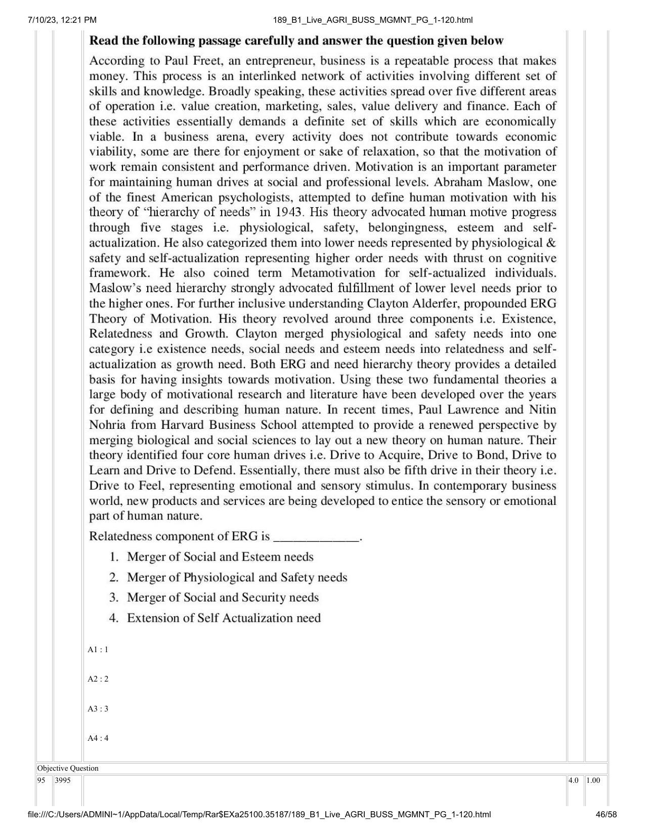 ICAR AIEEA PG 2023 AGRI BUSINESS MANAGEMENT Question Paper - Page 46
