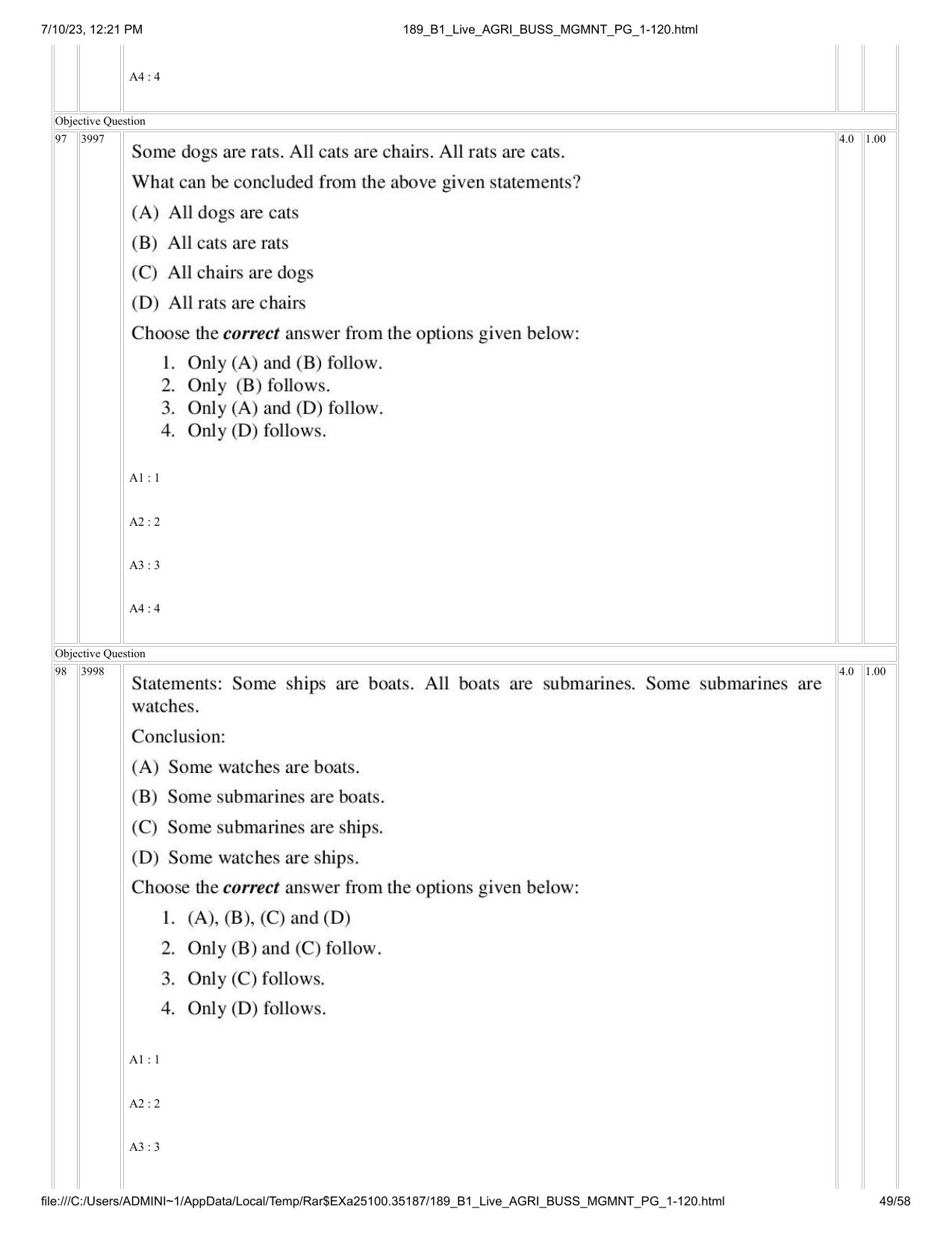 ICAR AIEEA PG 2023 AGRI BUSINESS MANAGEMENT Question Paper - Page 49