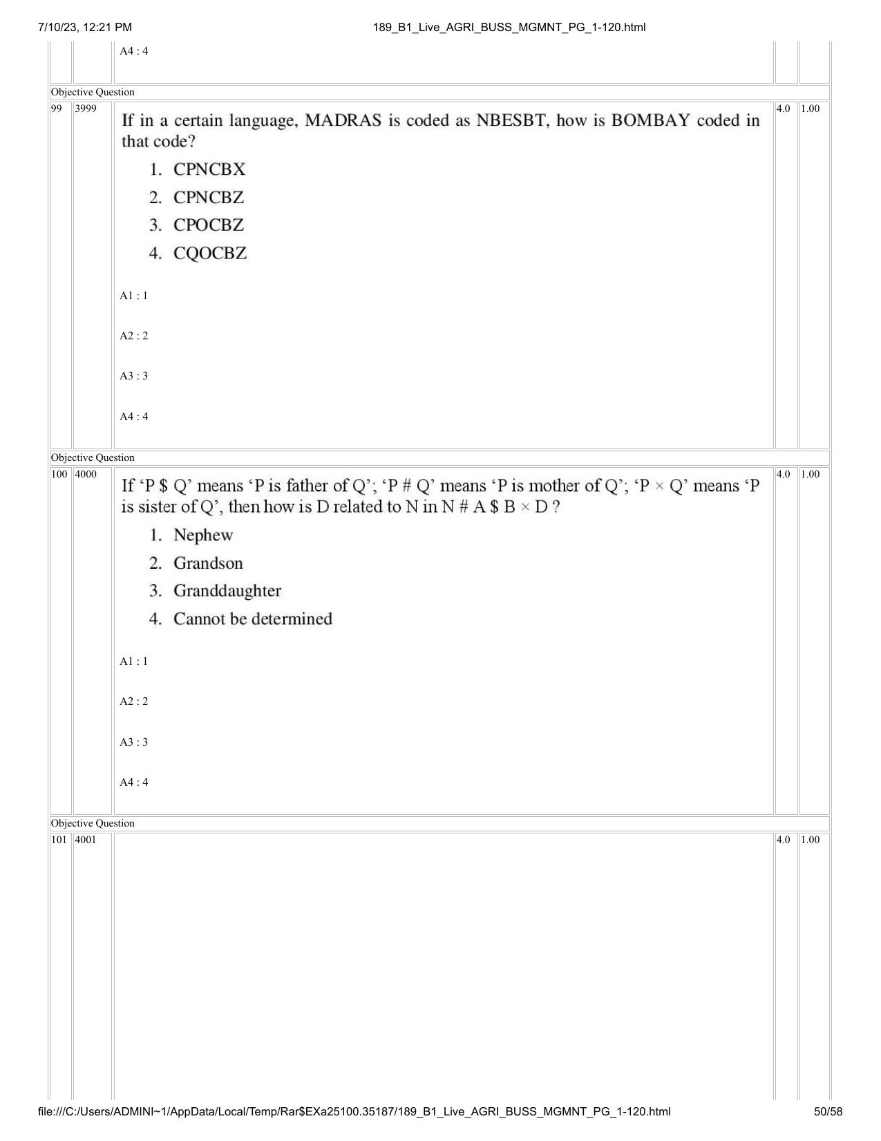 ICAR AIEEA PG 2023 AGRI BUSINESS MANAGEMENT Question Paper - Page 50