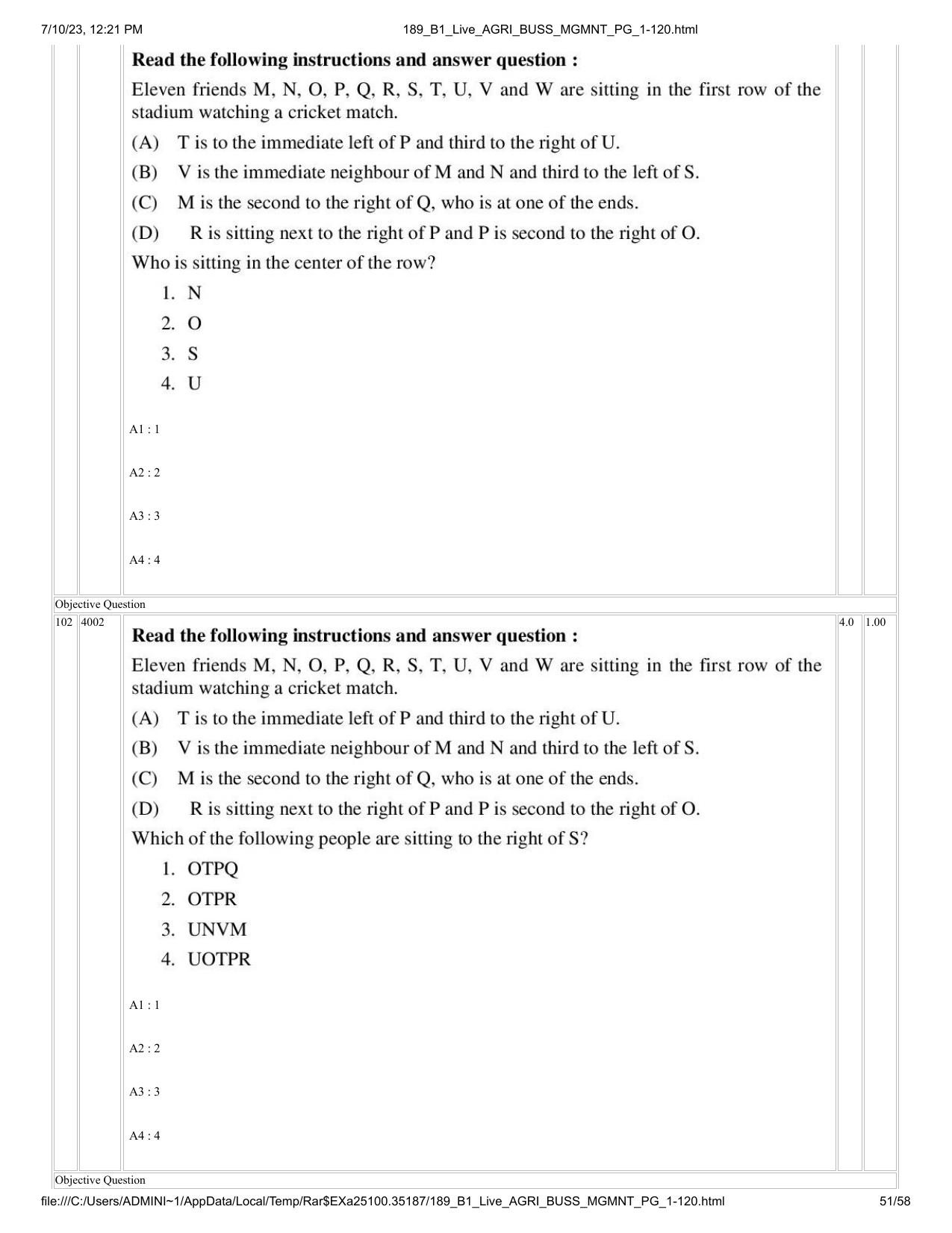 ICAR AIEEA PG 2023 AGRI BUSINESS MANAGEMENT Question Paper - Page 51