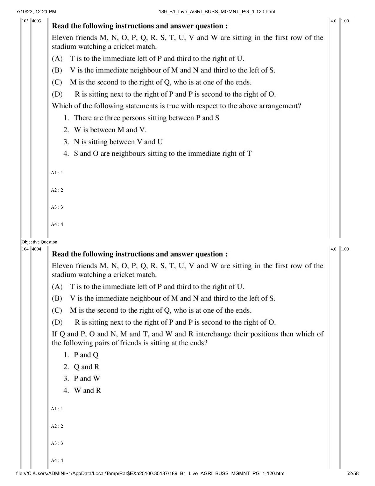 ICAR AIEEA PG 2023 AGRI BUSINESS MANAGEMENT Question Paper - Page 52