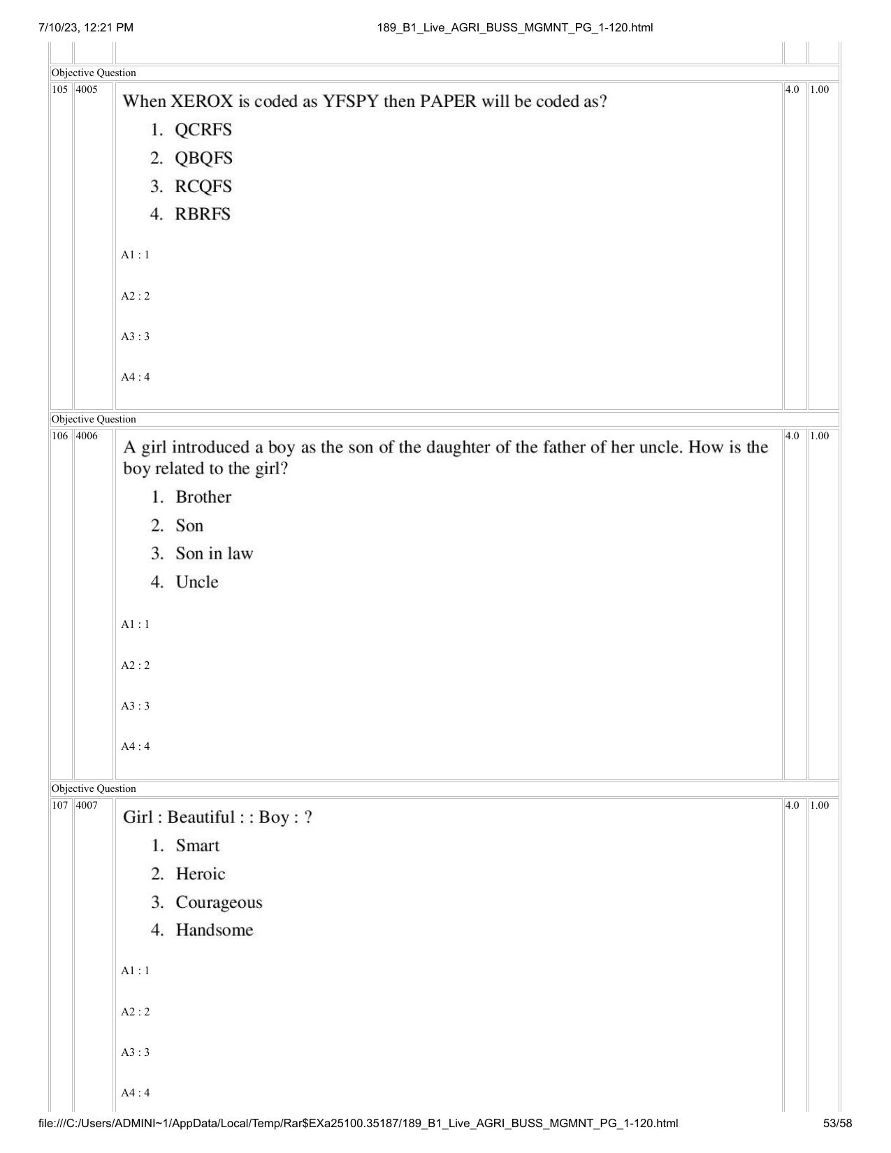 ICAR AIEEA PG 2023 AGRI BUSINESS MANAGEMENT Question Paper - Page 53