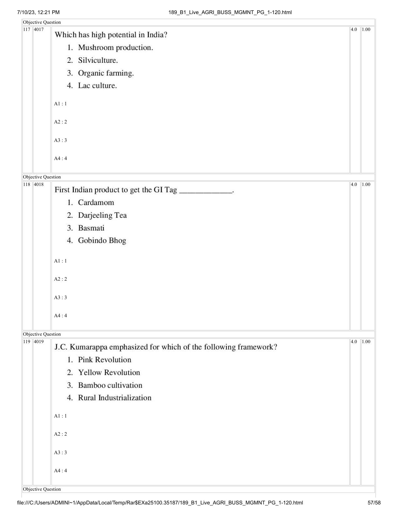 ICAR AIEEA PG 2023 AGRI BUSINESS MANAGEMENT Question Paper - Page 57