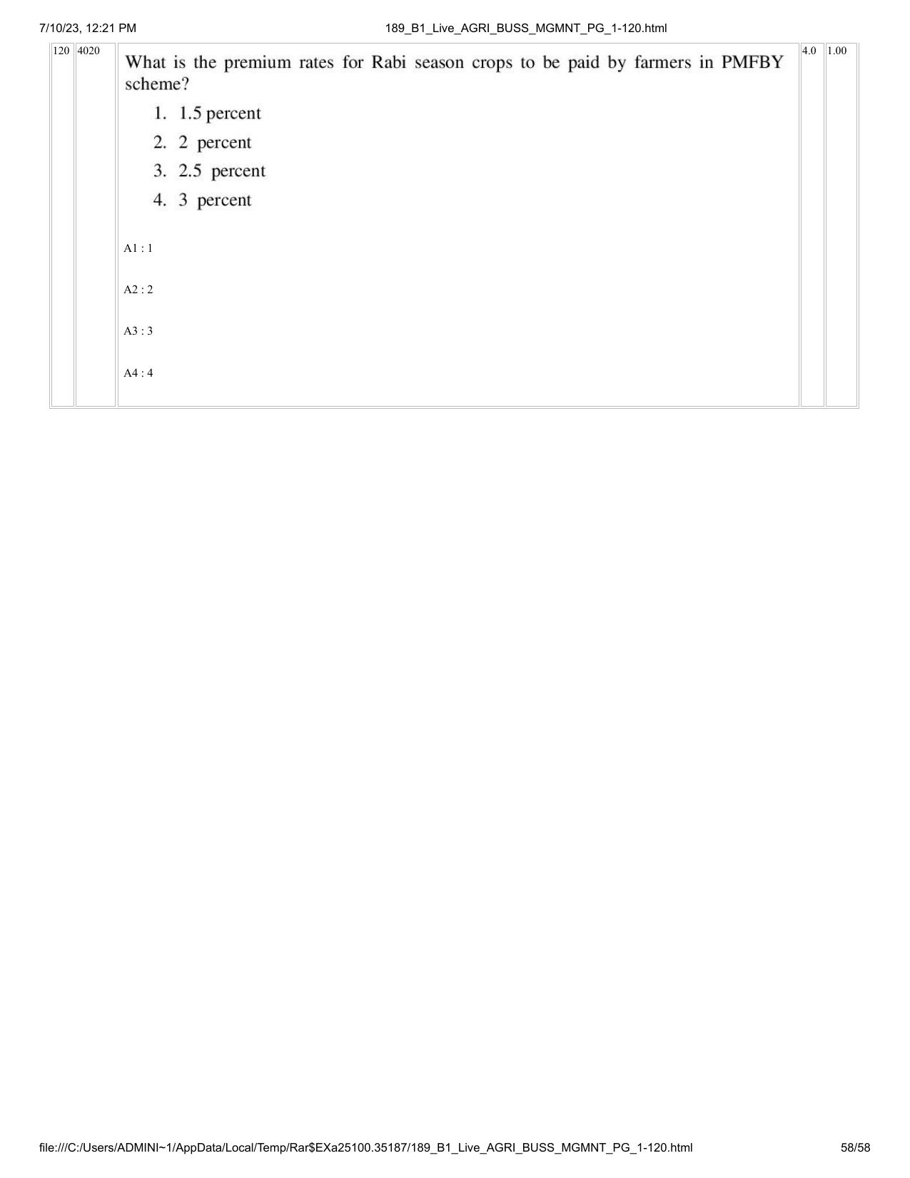 ICAR AIEEA PG 2023 AGRI BUSINESS MANAGEMENT Question Paper - Page 58