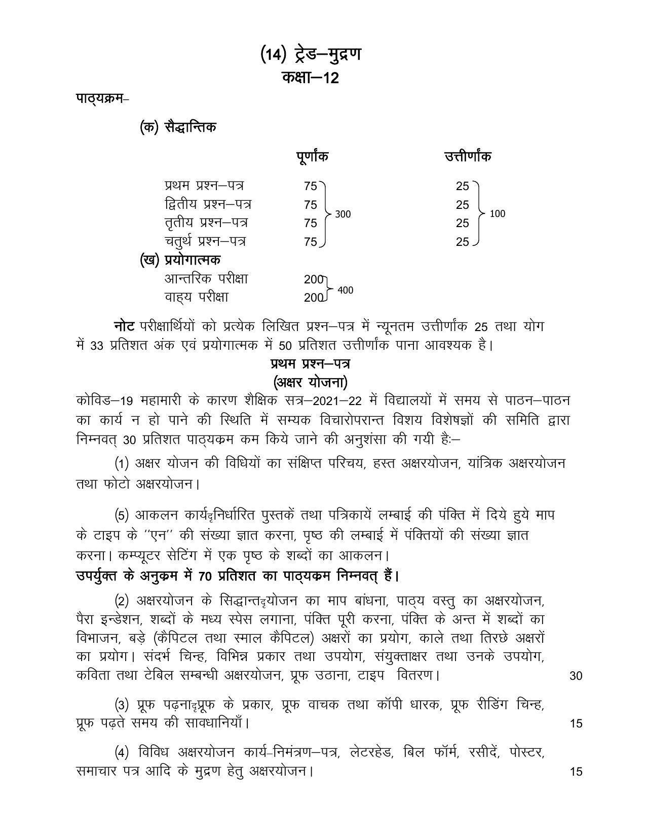 UP Board Class 12- Trade Subjects Syllabus Trade – 29 Printing - Page 1