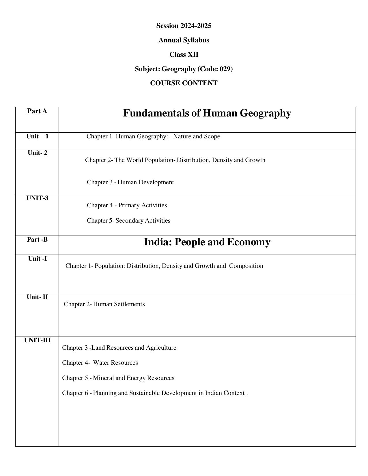 Edudel Class 12 Geography (English Medium) Syllabus 2025 - Page 1