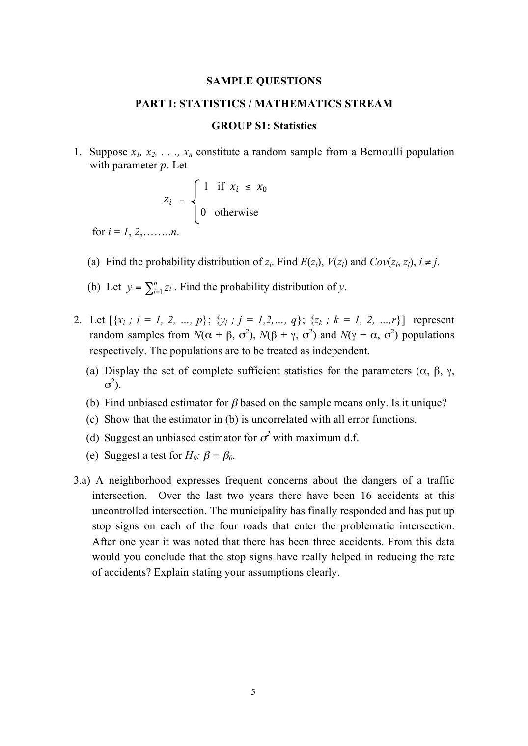 ISI Admission Test M.Tech (QROR) PQB 2015 Sample Paper - Page 5