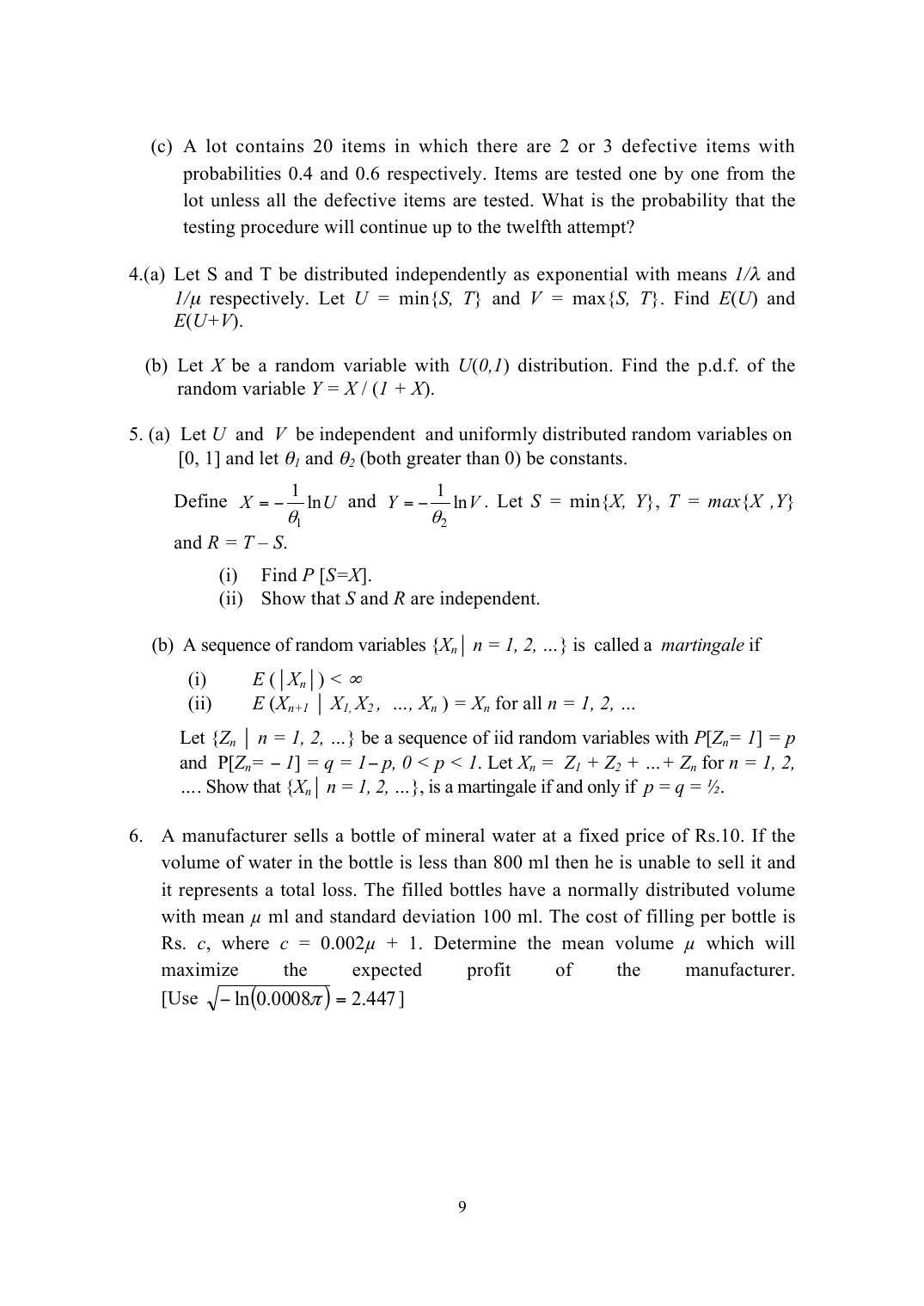 ISI Admission Test M.Tech (QROR) PQB 2015 Sample Paper - Page 9