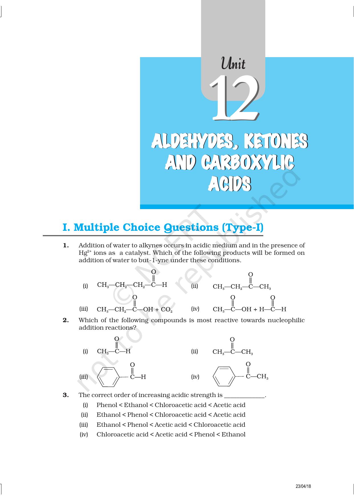 NCERT Exemplar Class 12: Chemistry - Aldehydes, Ketones and Carboxylic Acids - Page 1