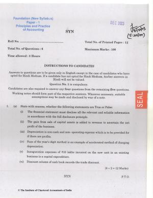 CA Foundation December 2023 Question Paper - Paper 1 (Principles and Practice of Accounting)