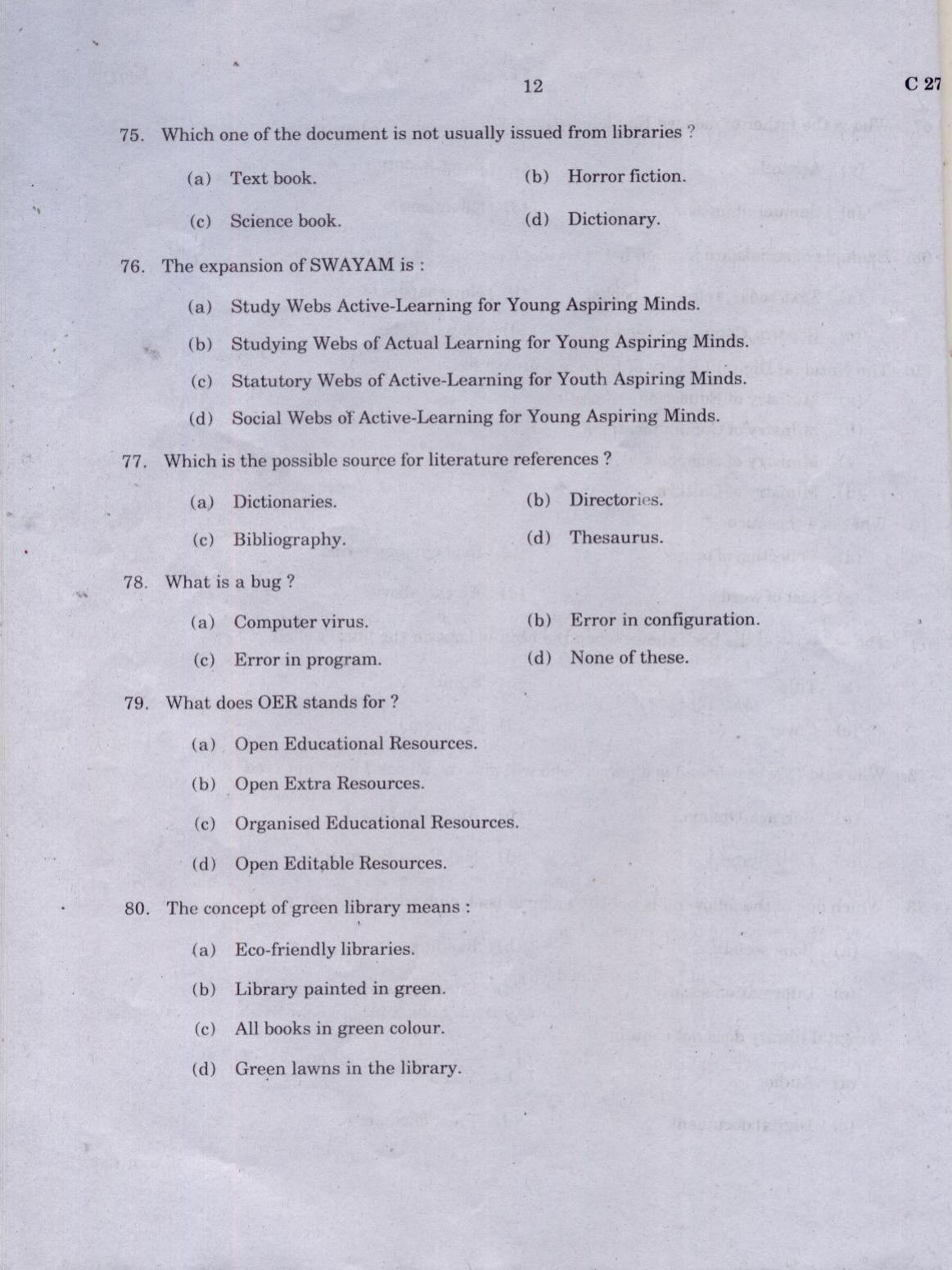 CUCAT 2021 M.Lib.I.Sc Question Paper - Page 12