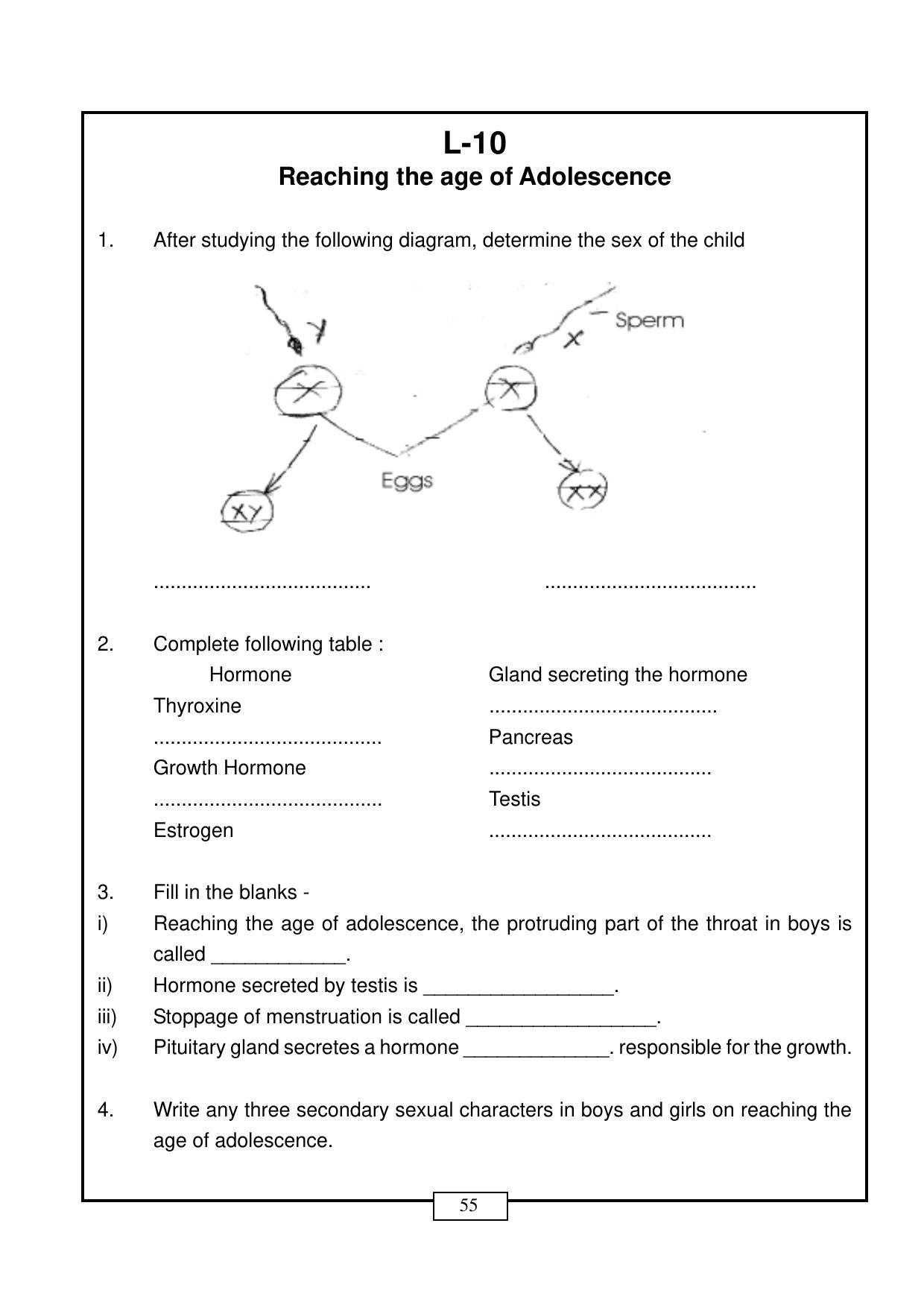 CBSE Worksheets for Class 8 Science Reaching the Age of Adolescence Part B Assignment - Page 1