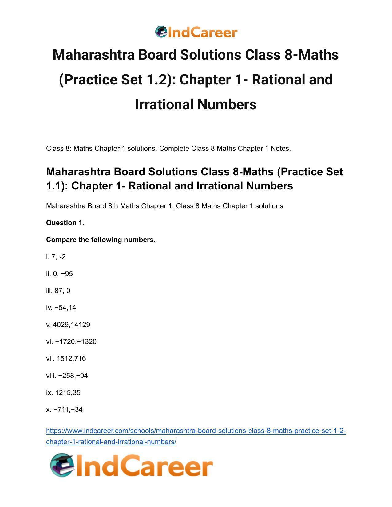 Maharashtra Board Solutions Class 8-Maths (Practice Set 1.2): Chapter 1- Rational and Irrational Numbers - Page 2