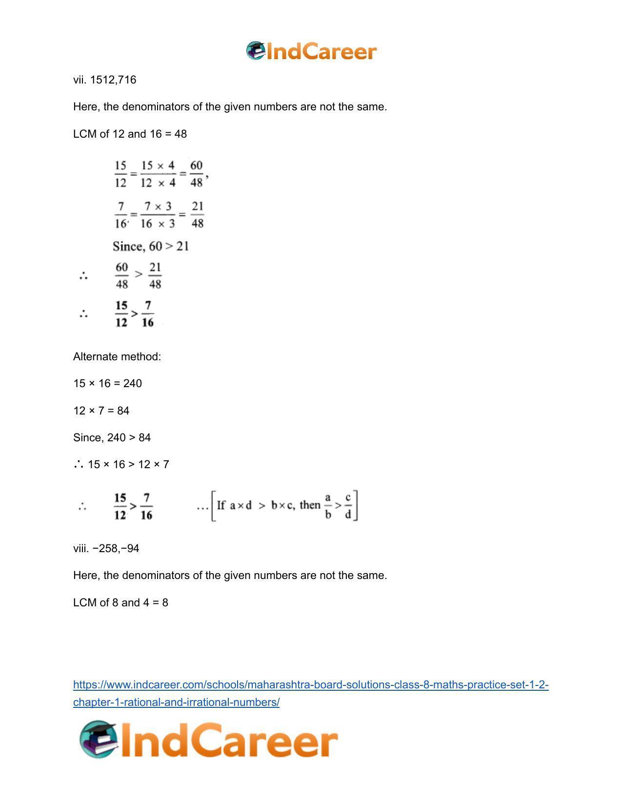 Maharashtra Board Solutions Class 8-Maths (Practice Set 1.2): Chapter 1- Rational and Irrational Numbers - Page 4