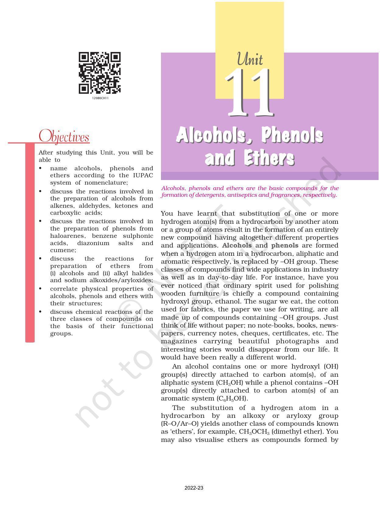 NCERT Book for Class 12 Chemistry Chapter 11 Alcohols Phenols and Ether - Page 1