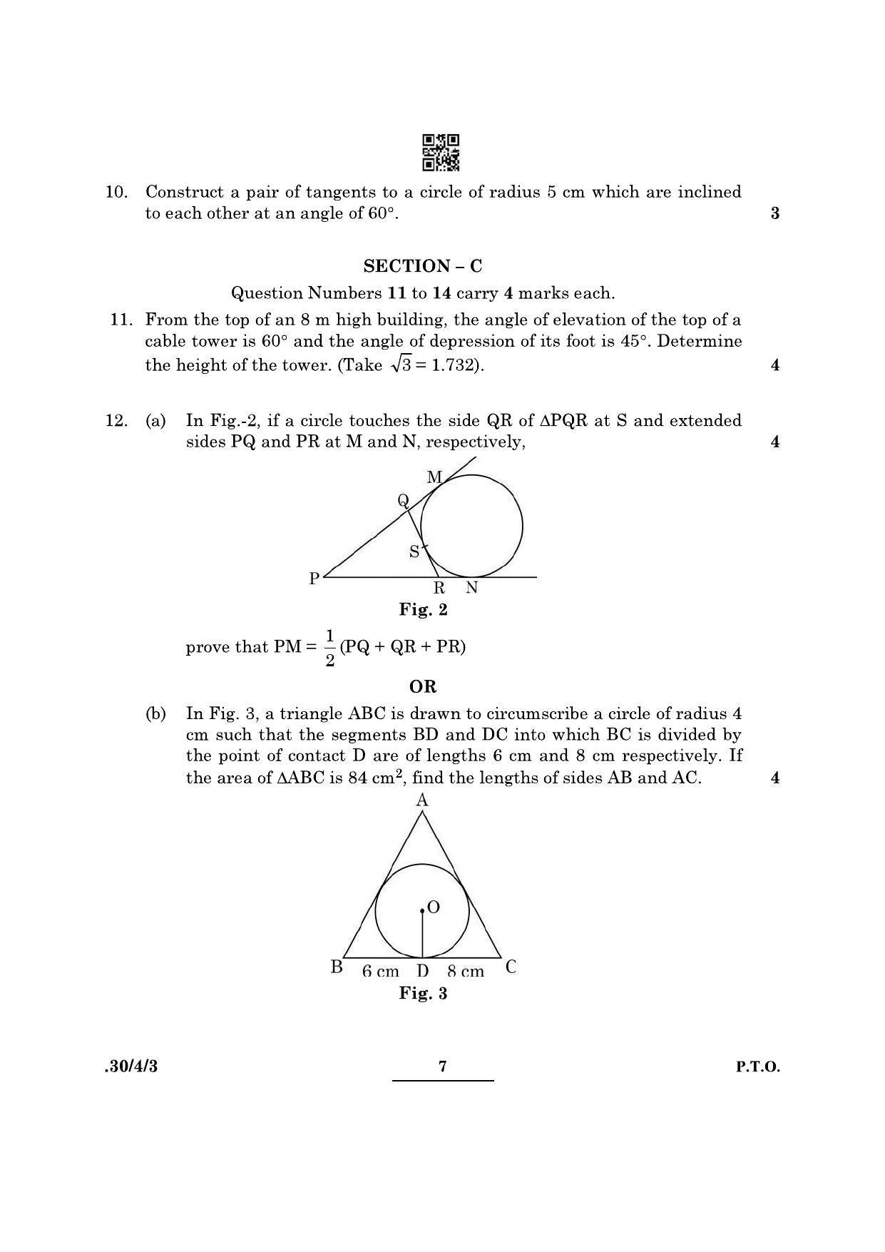 CBSE Class 10 Maths (30/4/3 - SET III) 2022 Question Paper - Page 7