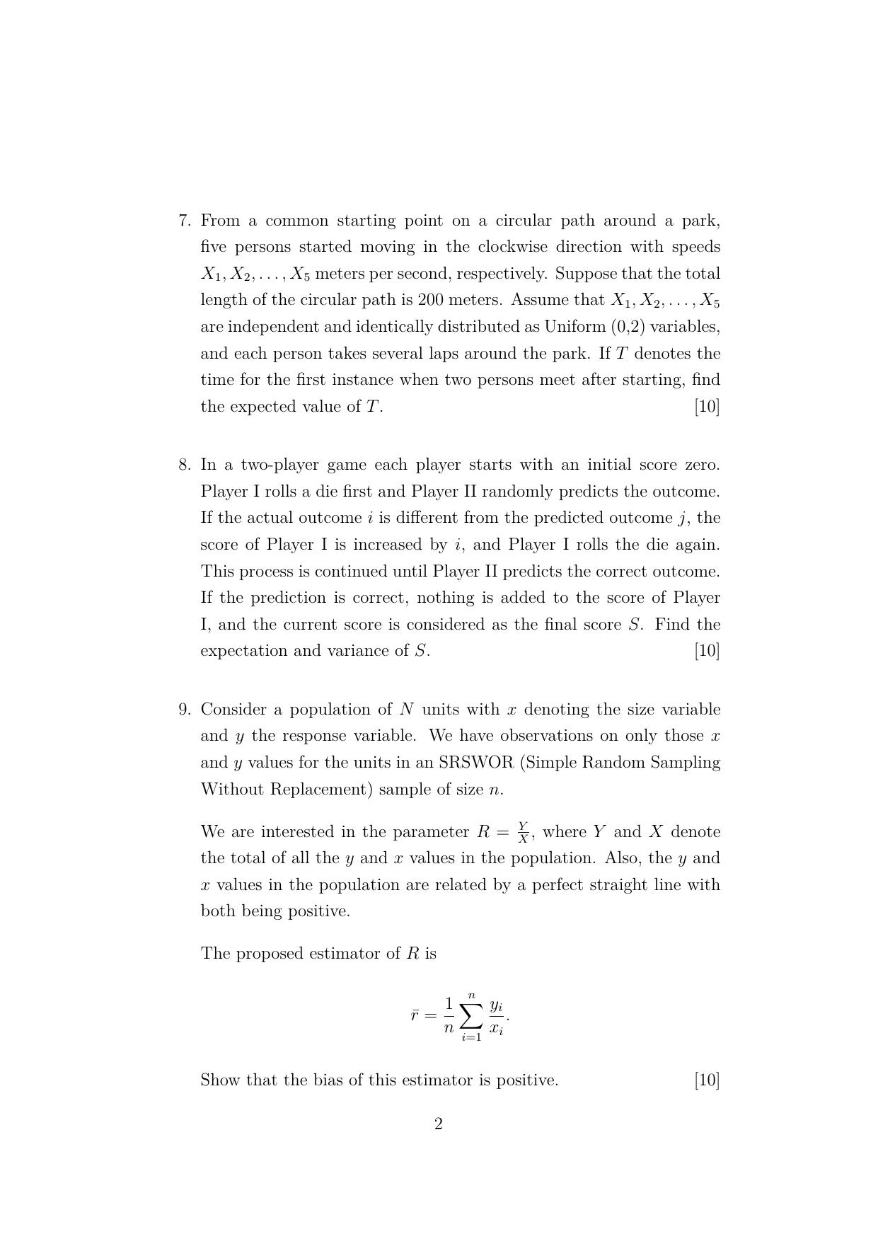 ISI Admission Test JRF in Statistics (STA) 2023 Sample Paper - Page 2