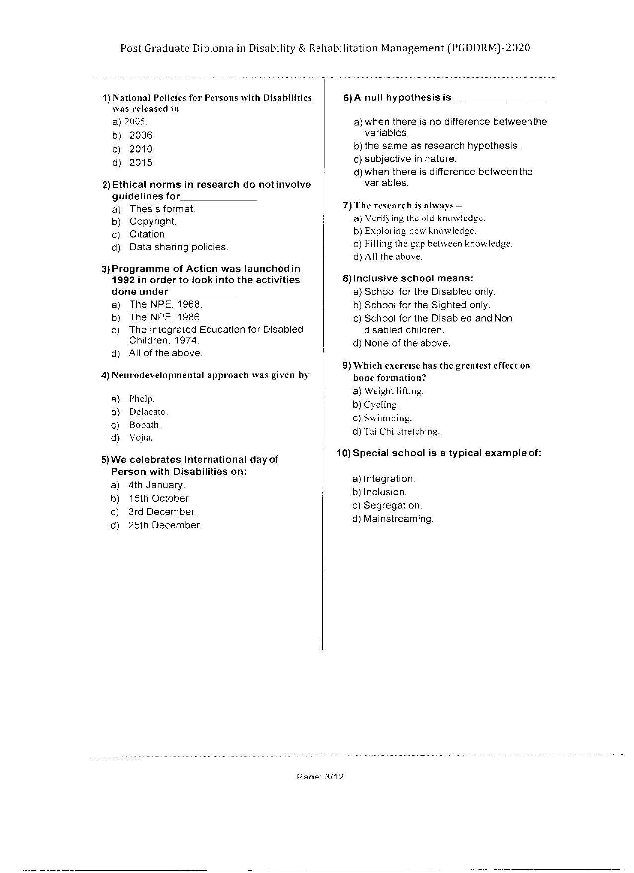 WBJEEB JEMAS (PG) 2020 PGDDRM Question Paper - Page 3