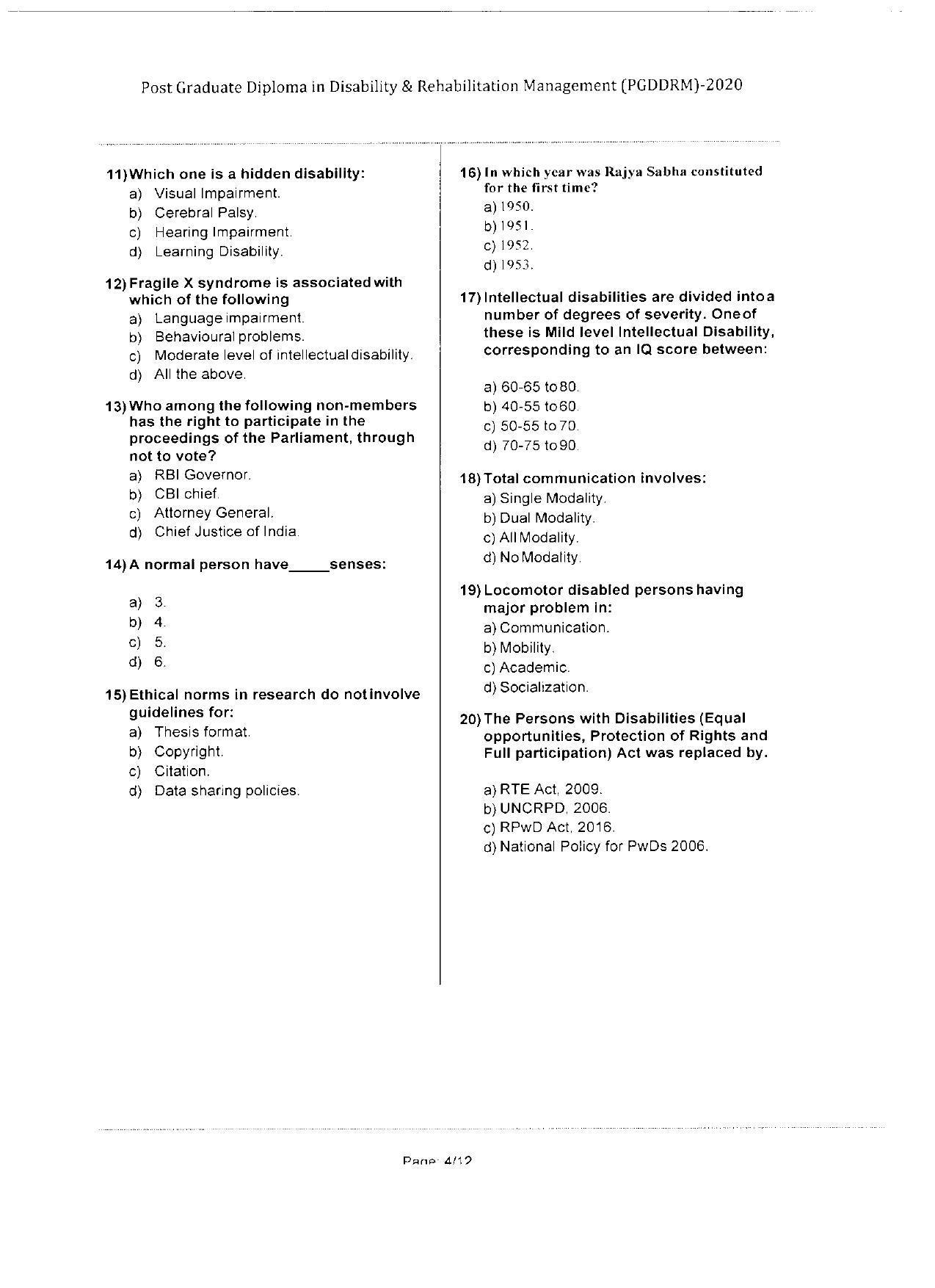 WBJEEB JEMAS (PG) 2020 PGDDRM Question Paper - Page 4