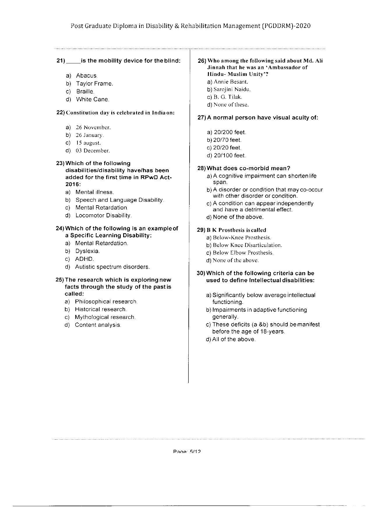 WBJEEB JEMAS (PG) 2020 PGDDRM Question Paper - Page 5
