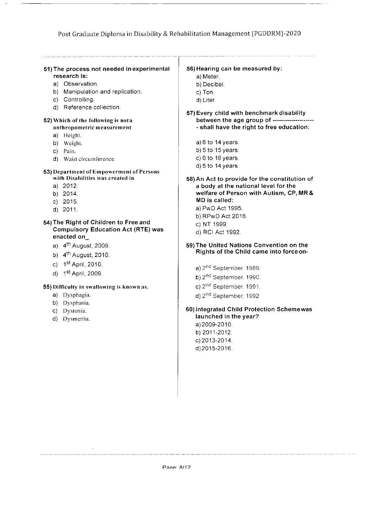 WBJEEB JEMAS (PG) 2020 PGDDRM Question Paper - Page 8