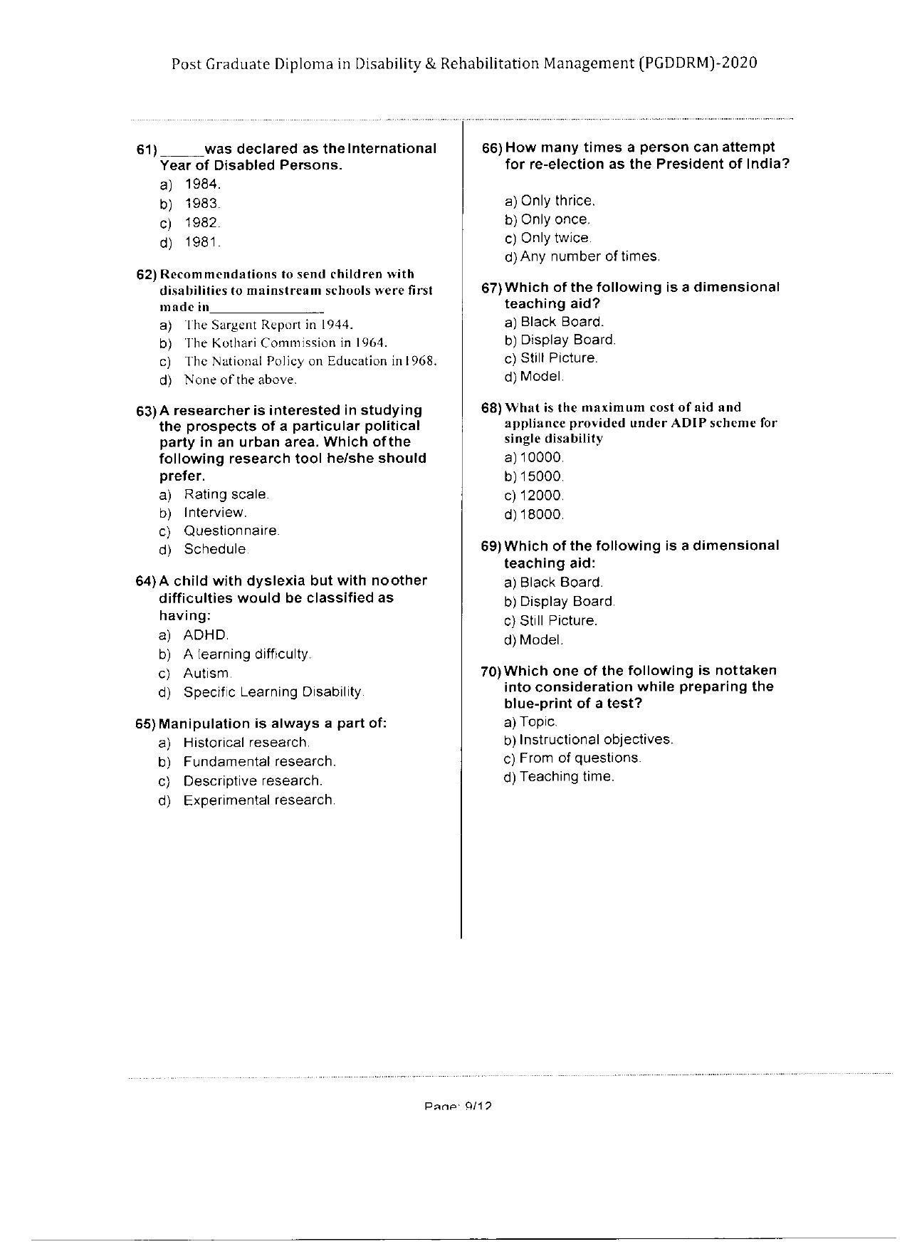 WBJEEB JEMAS (PG) 2020 PGDDRM Question Paper - Page 9