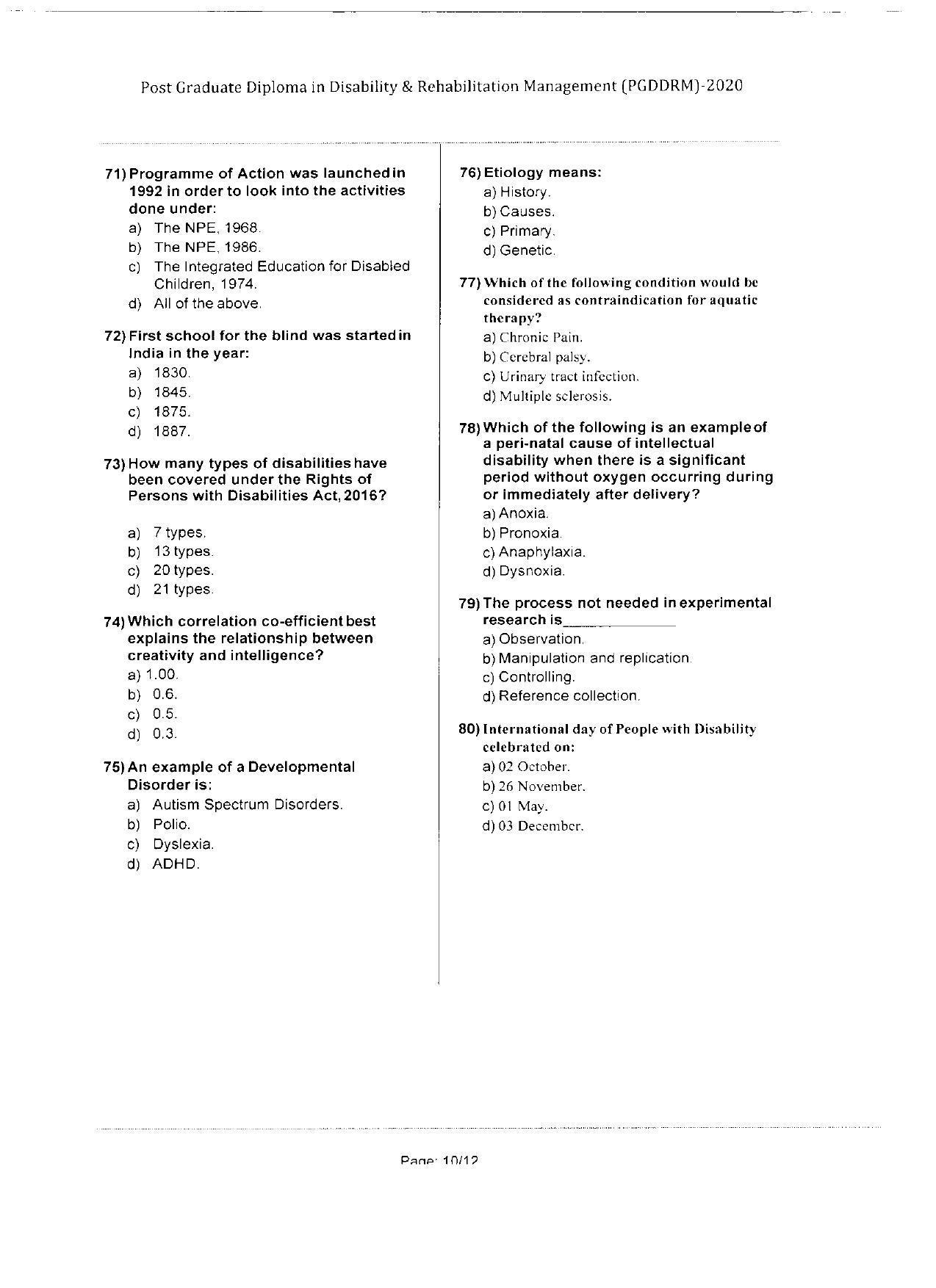 WBJEEB JEMAS (PG) 2020 PGDDRM Question Paper - Page 10