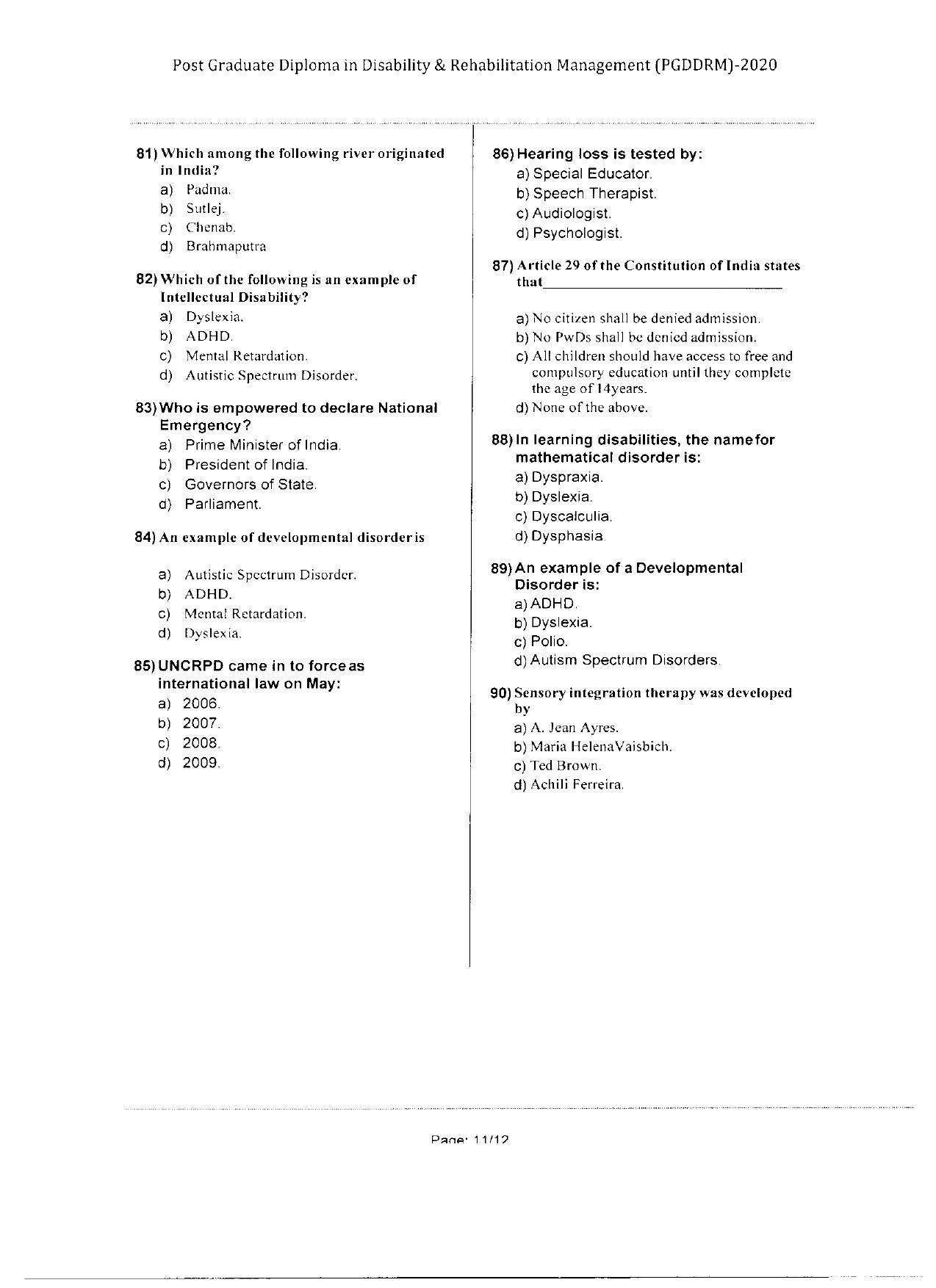 WBJEEB JEMAS (PG) 2020 PGDDRM Question Paper - Page 11