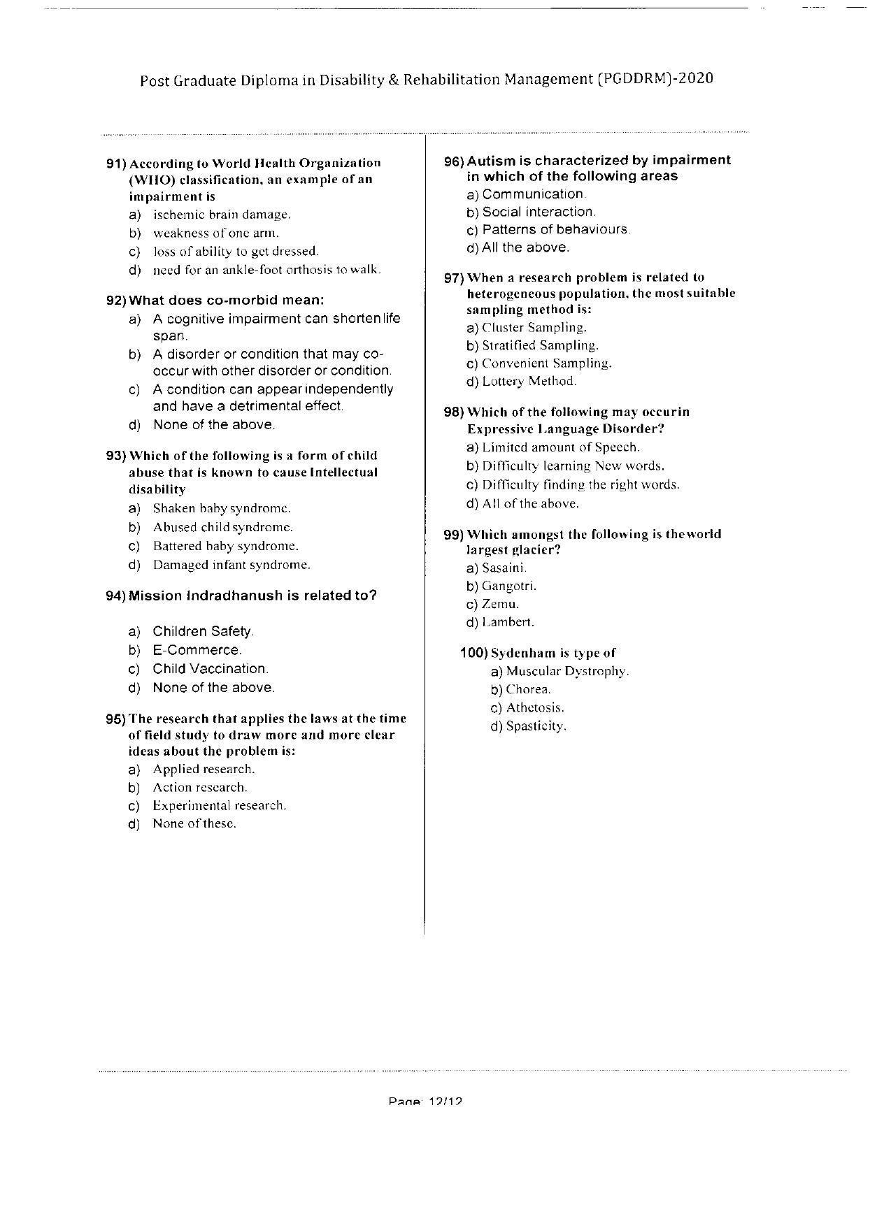 WBJEEB JEMAS (PG) 2020 PGDDRM Question Paper - Page 12