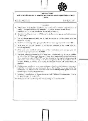 WBJEEB JEMAS (PG) 2020 PGDDRM Question Paper