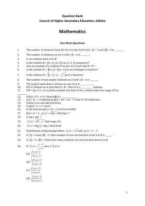 CHSE Odisha Class 12 Mathematics (1ST PHASE) Question Bank