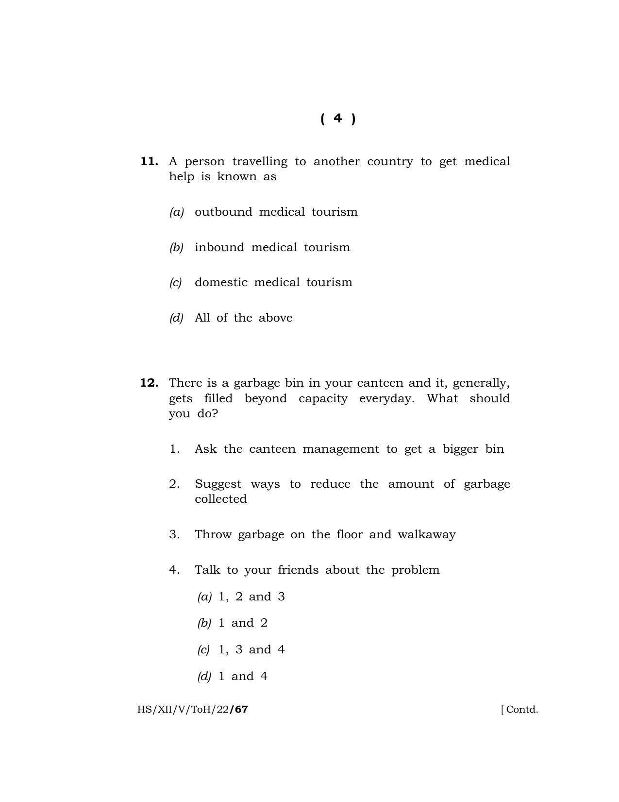 Meghalaya Board (MBOSE) Class 12 TOURISM AND HOSPITALITY (HS_XII_A. Sc. Com_TOH_22) 2022 Question Paper - Page 4