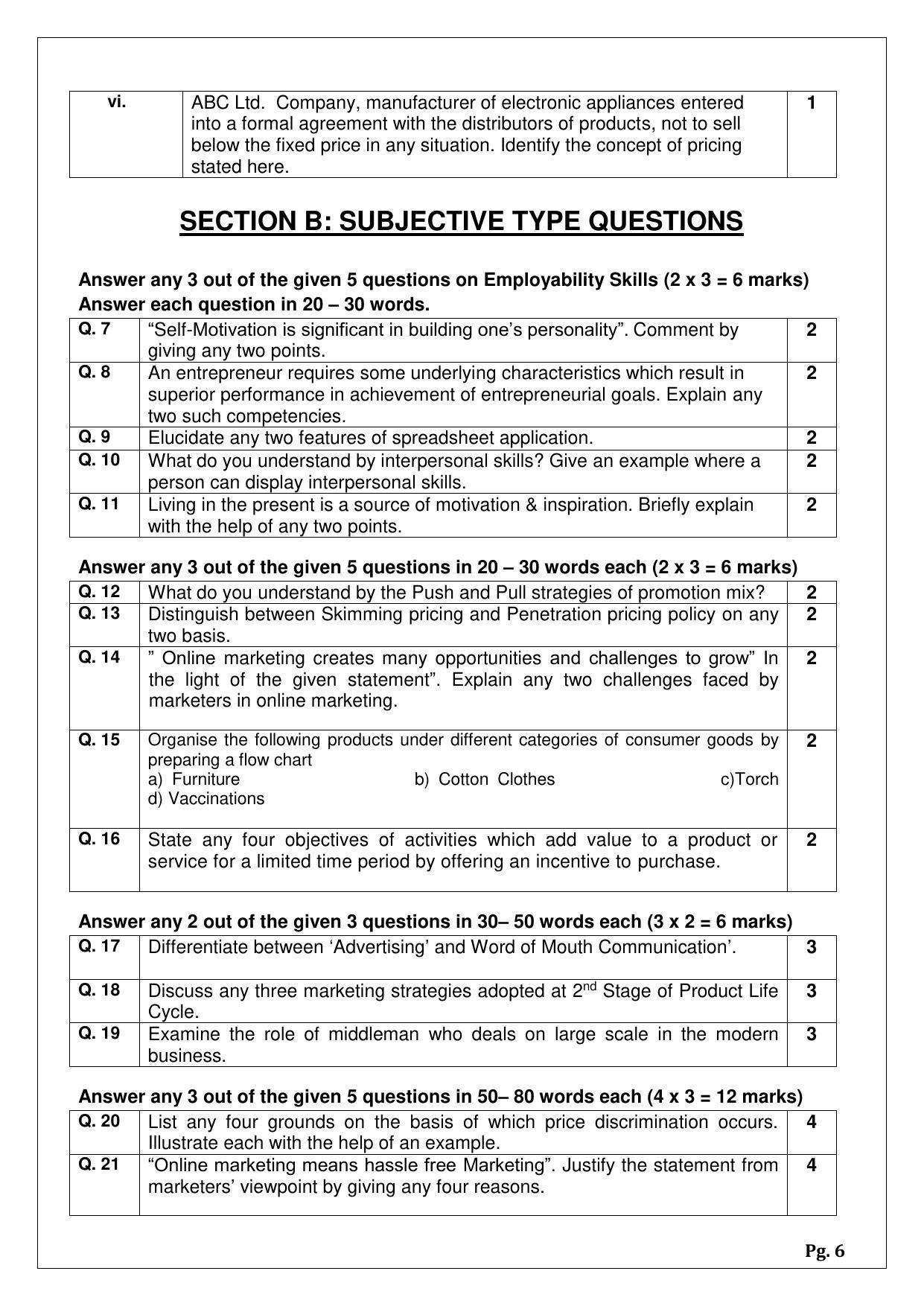 CBSE Class 12 Marketing (Skill Education) Sample Papers 2023 - Page 6