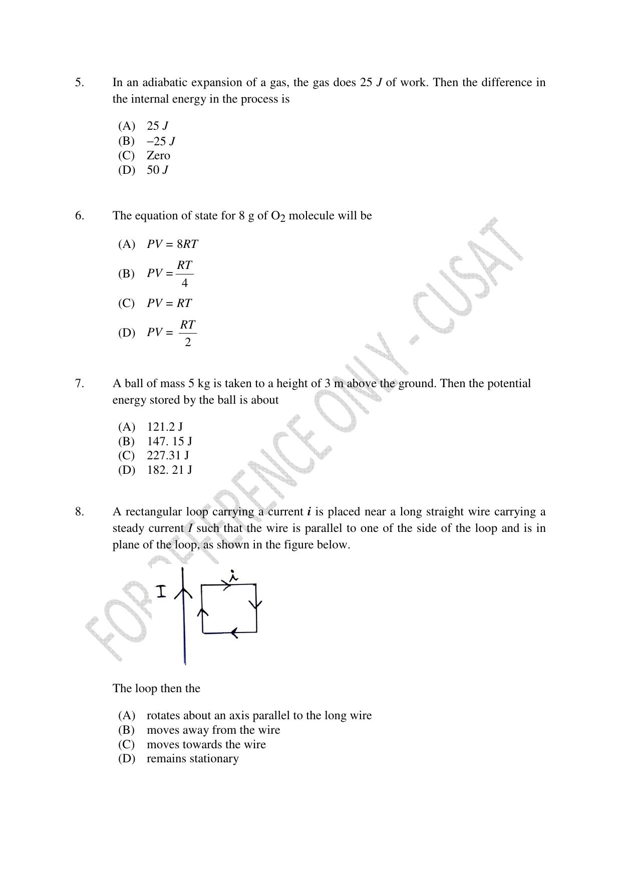 CUSAT CAT 2023 Test For Physics Chemistry Mathematics Shift IV Question Paper - Page 2