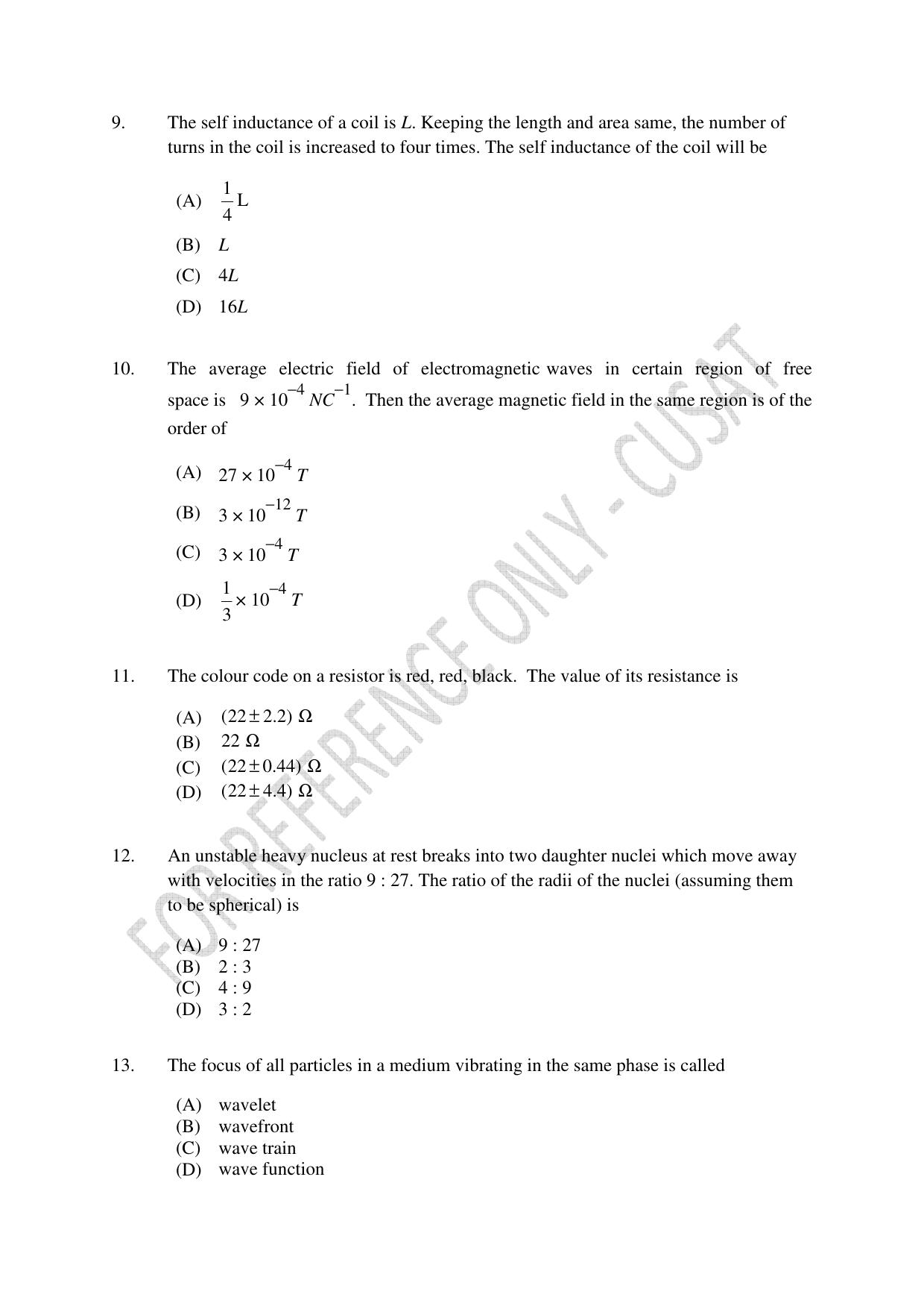 CUSAT CAT 2023 Test For Physics Chemistry Mathematics Shift IV Question Paper - Page 3