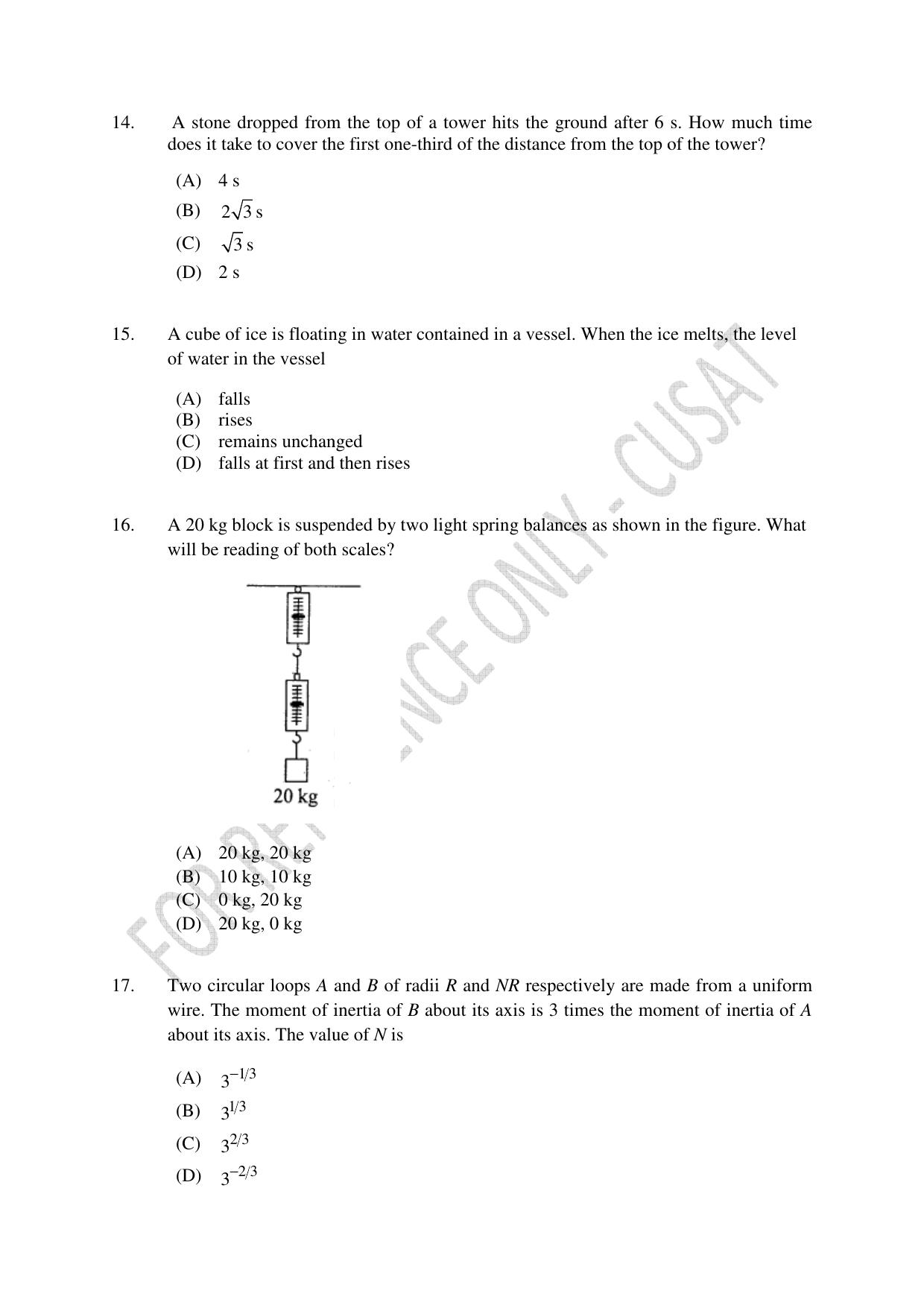 CUSAT CAT 2023 Test For Physics Chemistry Mathematics Shift IV Question Paper - Page 4