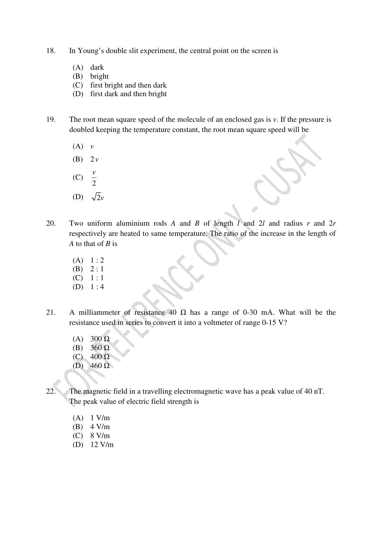 CUSAT CAT 2023 Test For Physics Chemistry Mathematics Shift IV Question Paper - Page 5